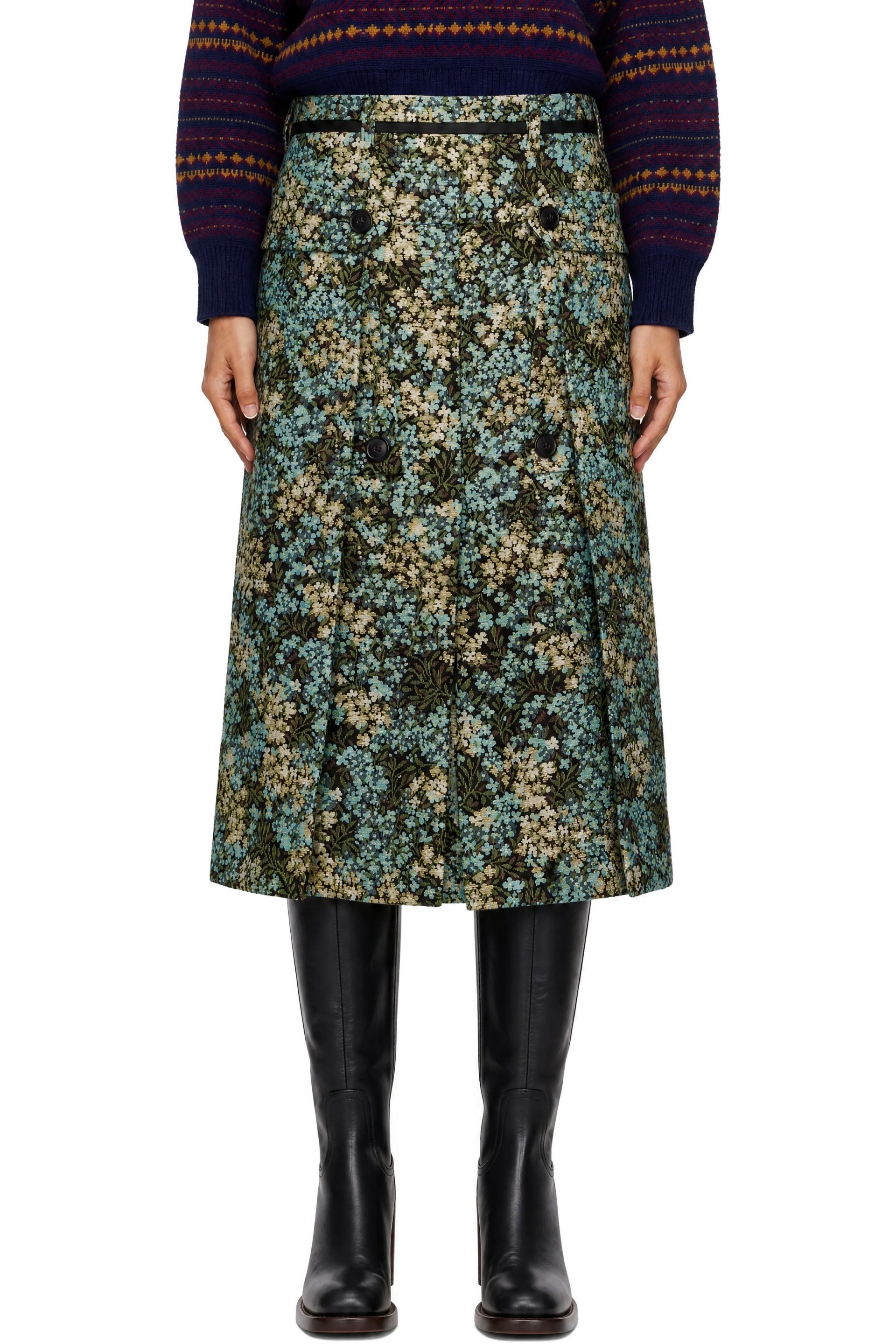 Dries Van Noten - Jupe midi multicolore en jacquard à motif fleuri