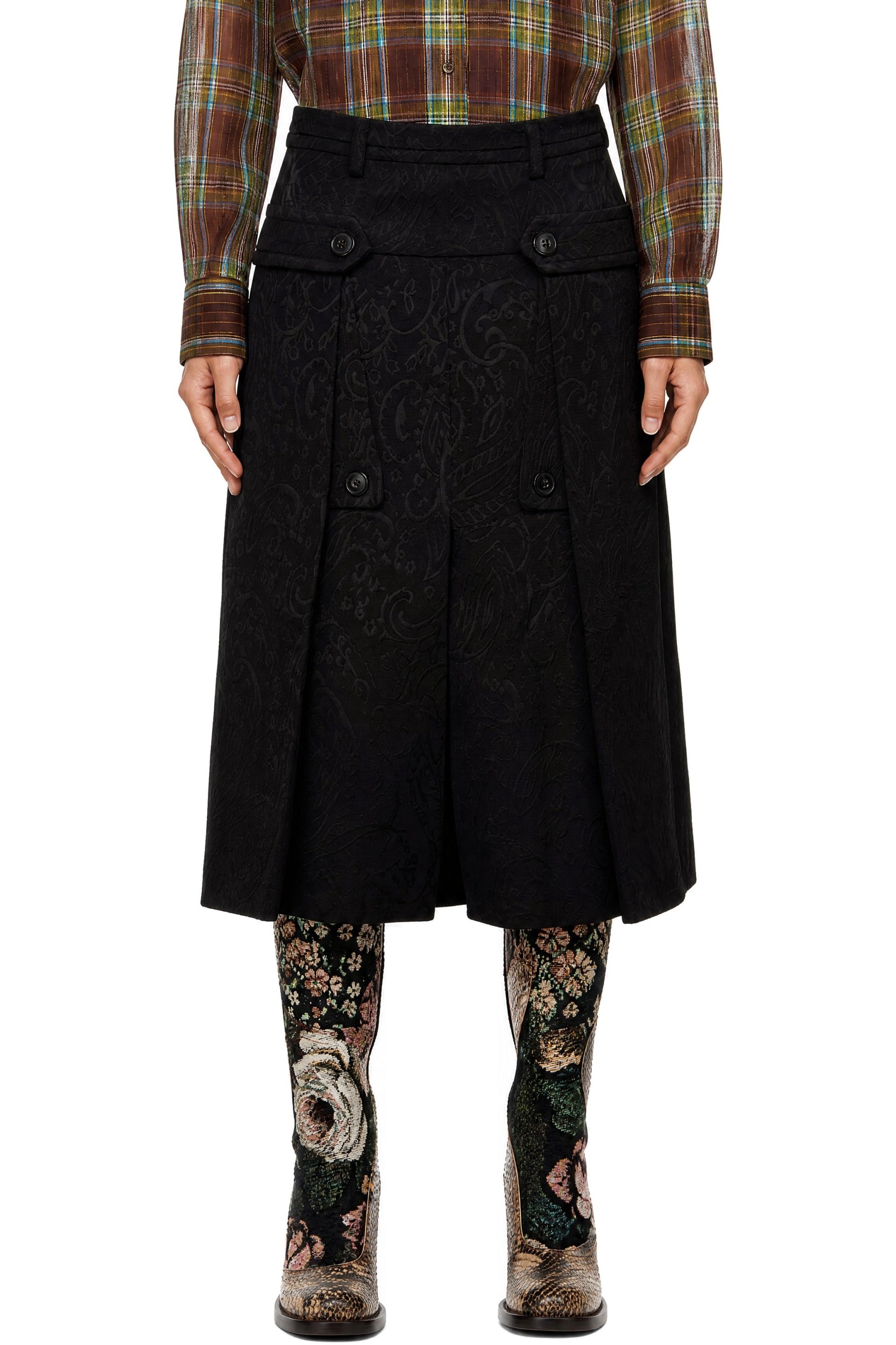 Dries Van Noten - Jupe midi noire en jacquard à motif cachemire