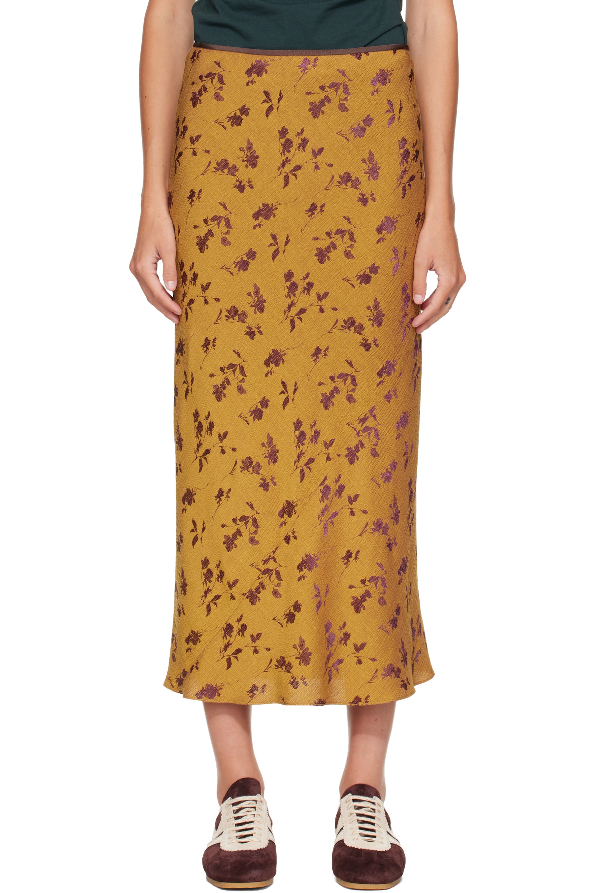 Dries Van Noten - Yellow & Purple Floral Midi Skirt