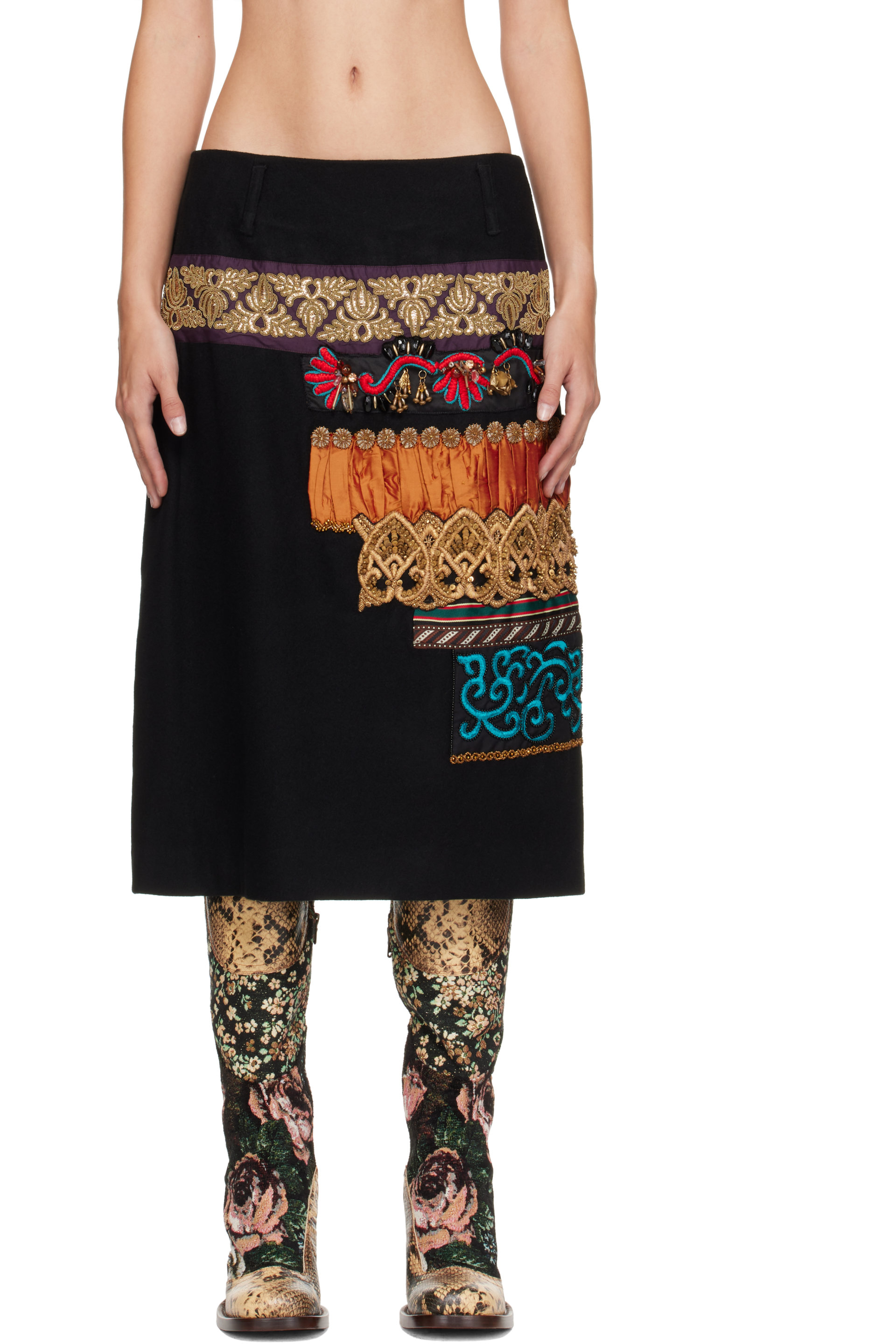 Dries Van Noten - Black Embroidered Wool Skirt