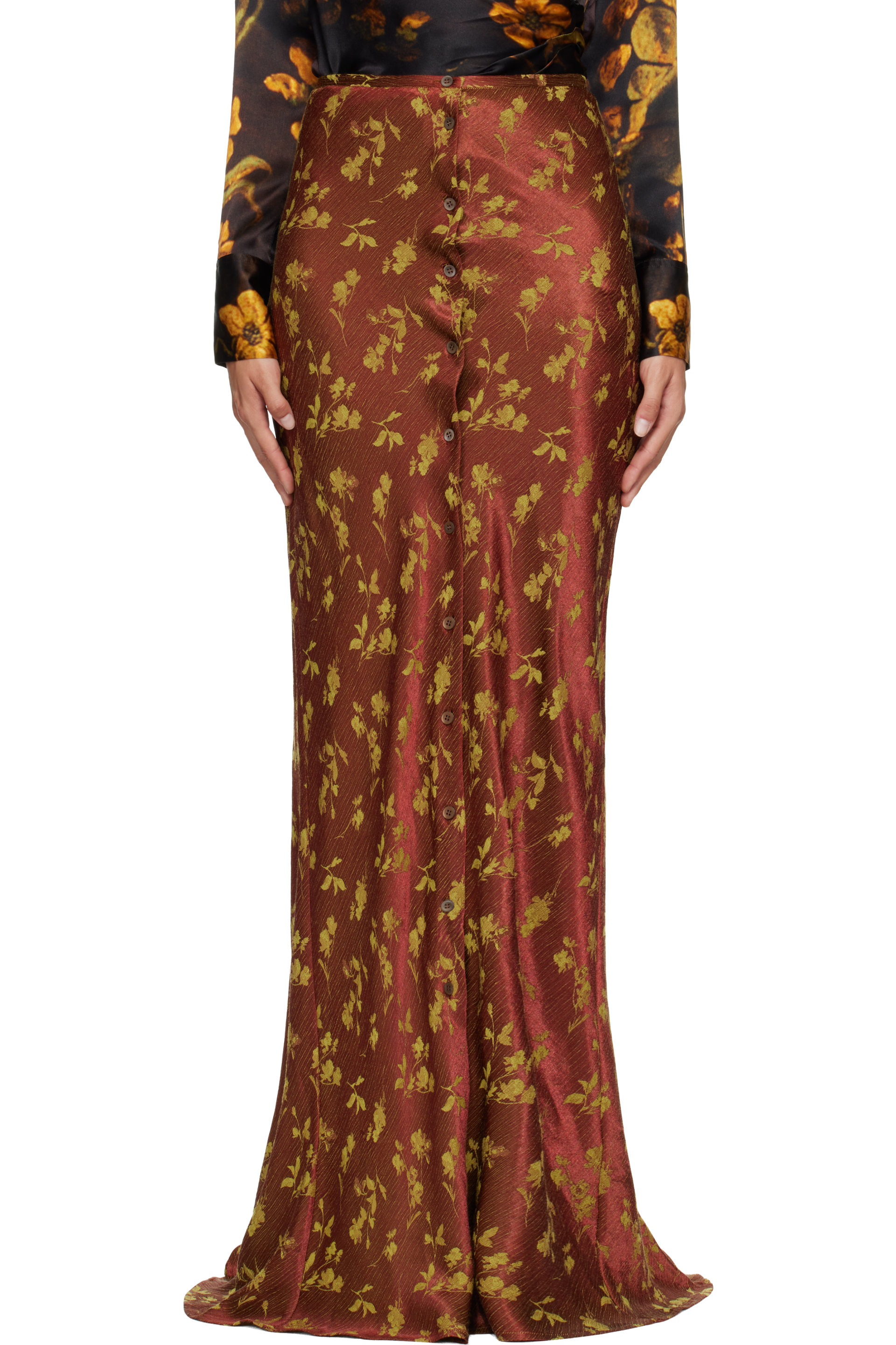 Dries Van Noten - Brown Jacquard Maxi Skirt