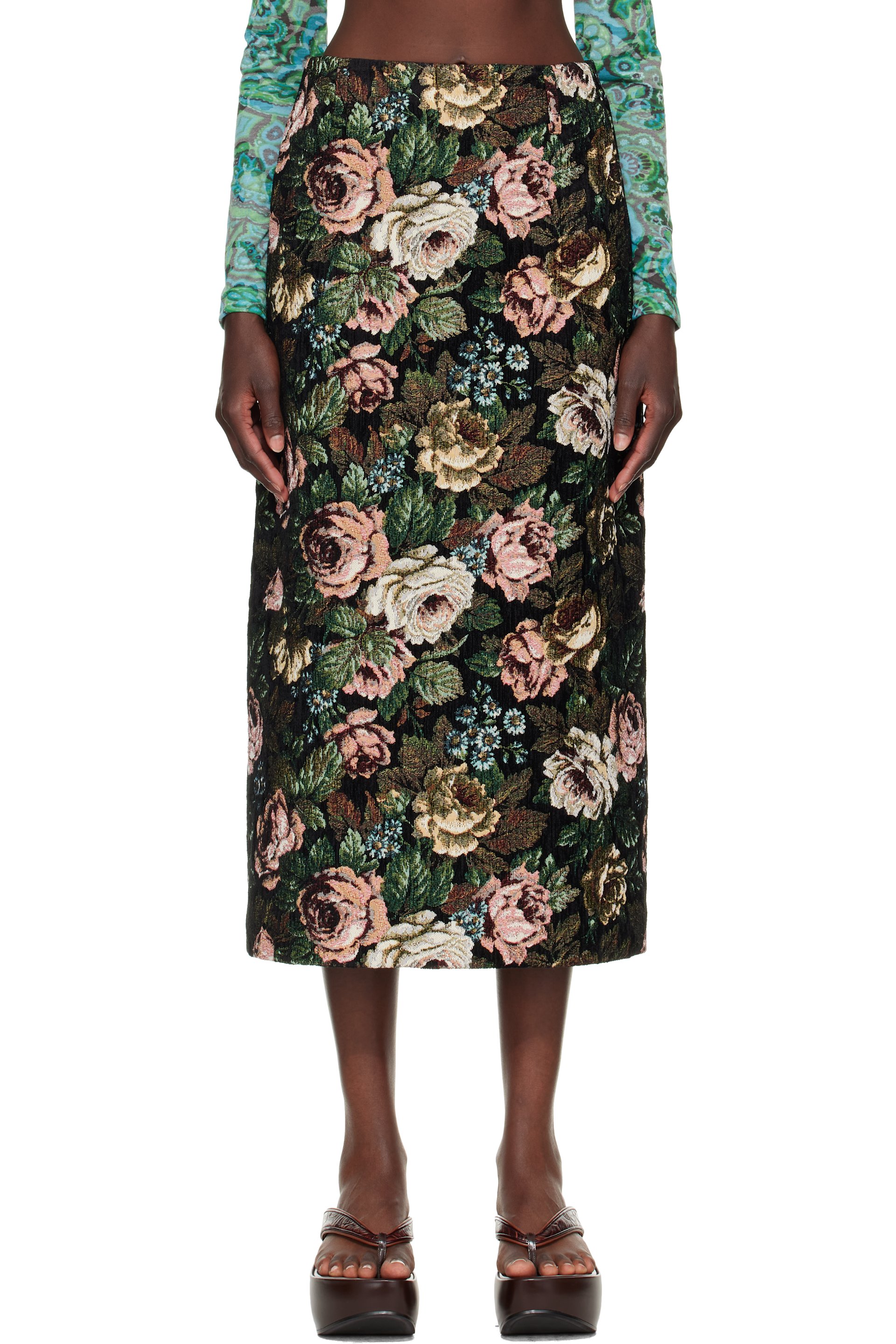 Dries Van Noten - Black Floral Maxi Skirt