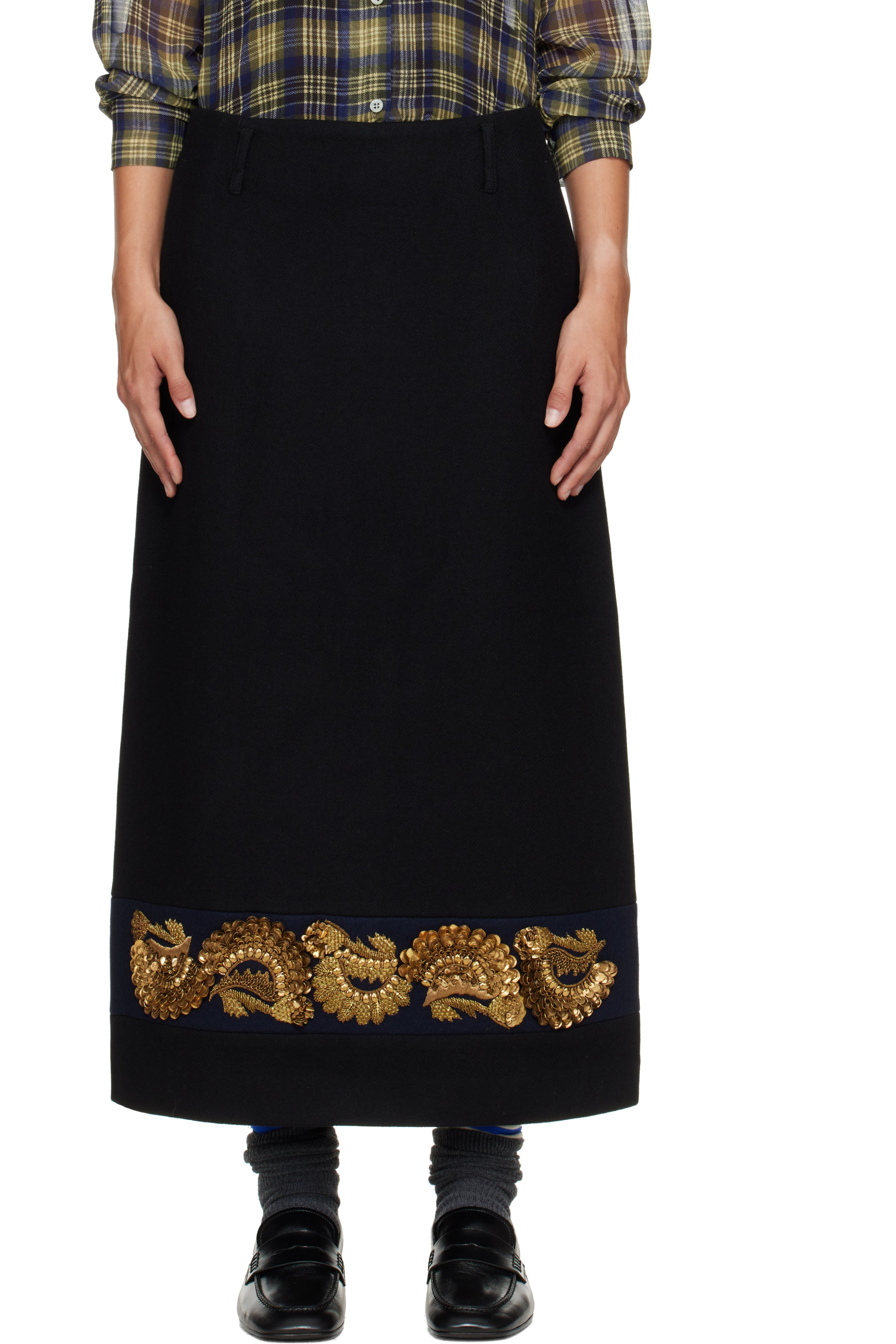 Dries Van Noten - Black Embroidered Wool Maxi Skirt