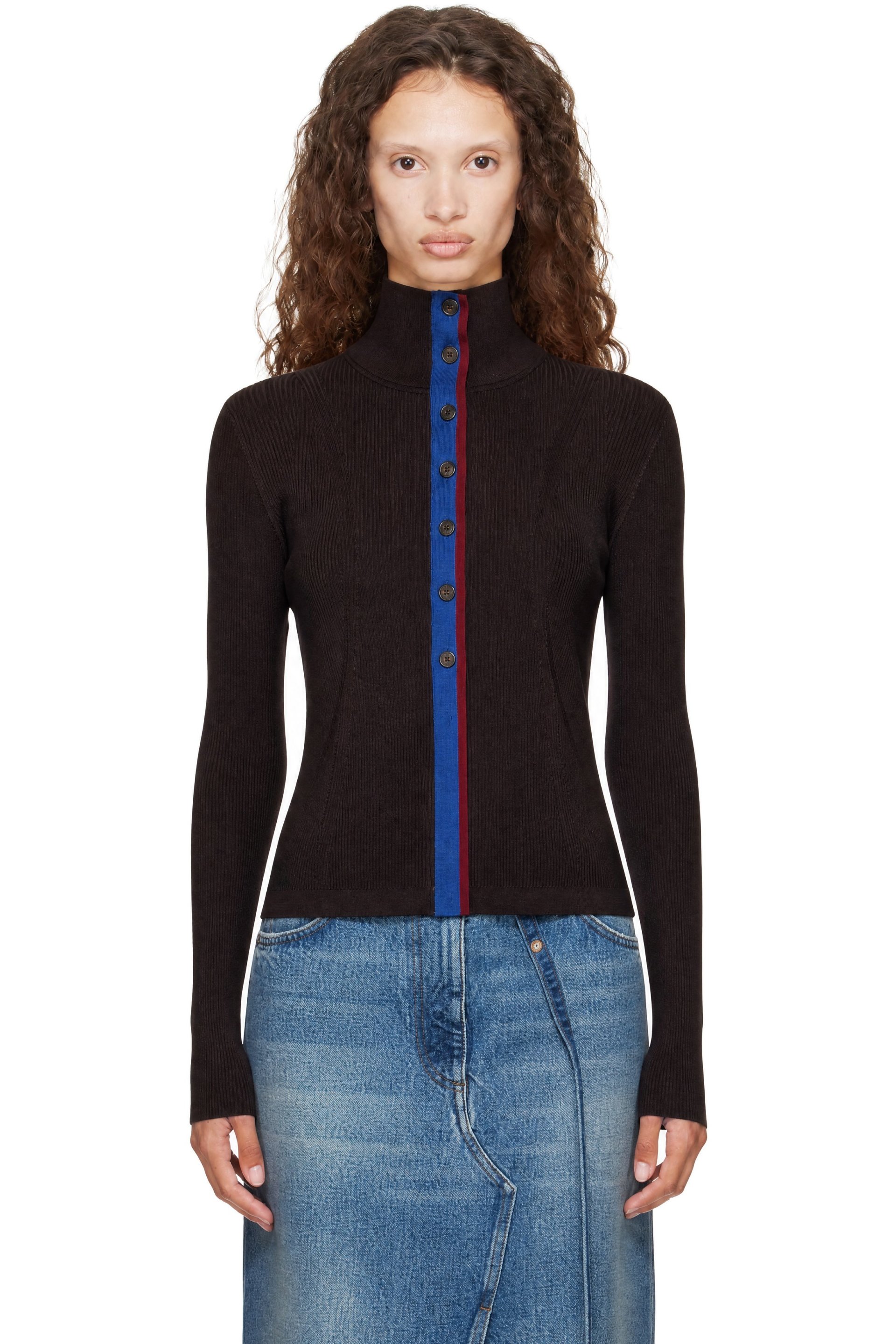 Dries Van Noten - Brown Ribbed High Neck Sweater