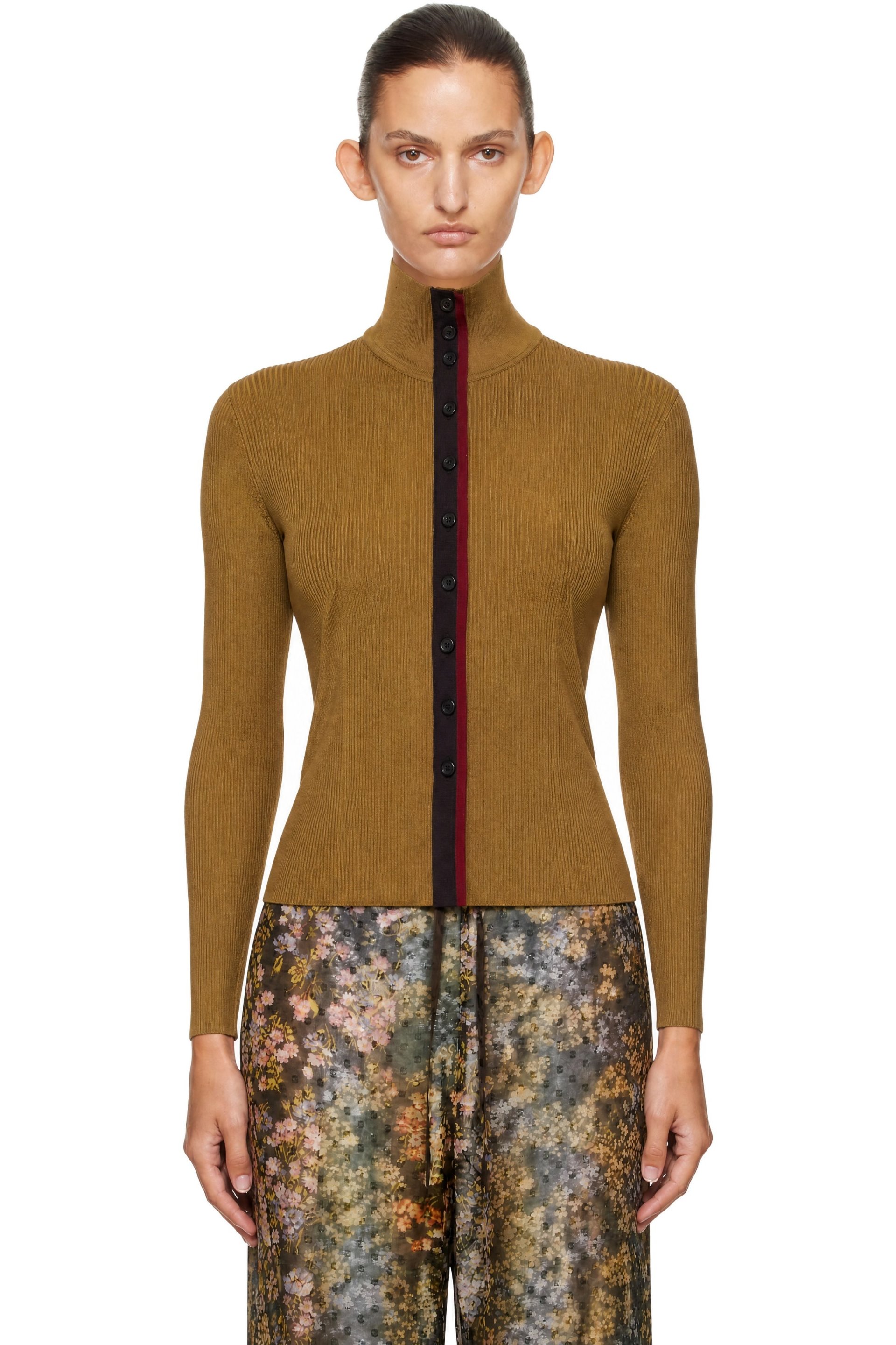 Dries Van Noten - Khaki Ribbed High Neck Sweater