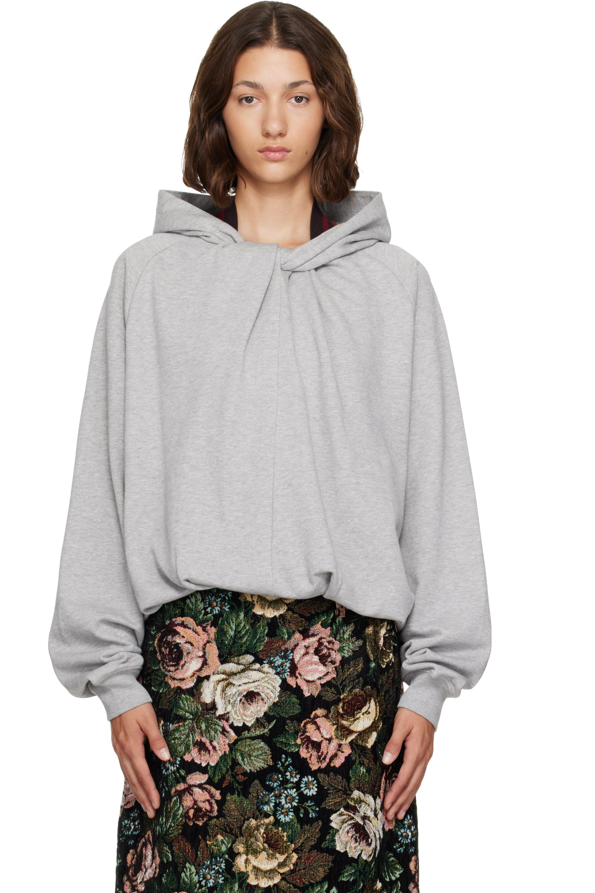 Dries Van Noten - Gray Draped Cotton Hoodie