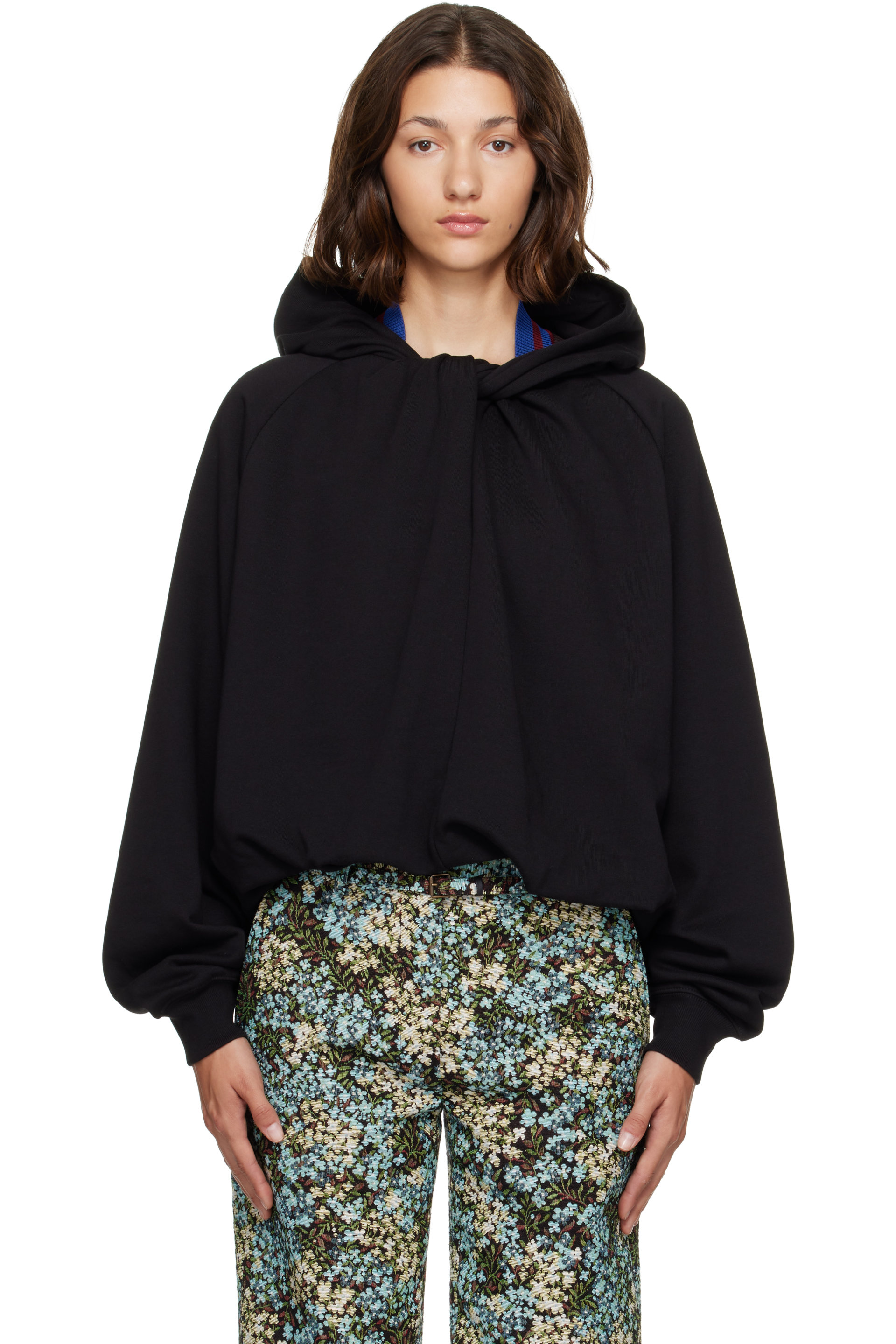 Dries Van Noten - Black Draped Cotton Hoodie