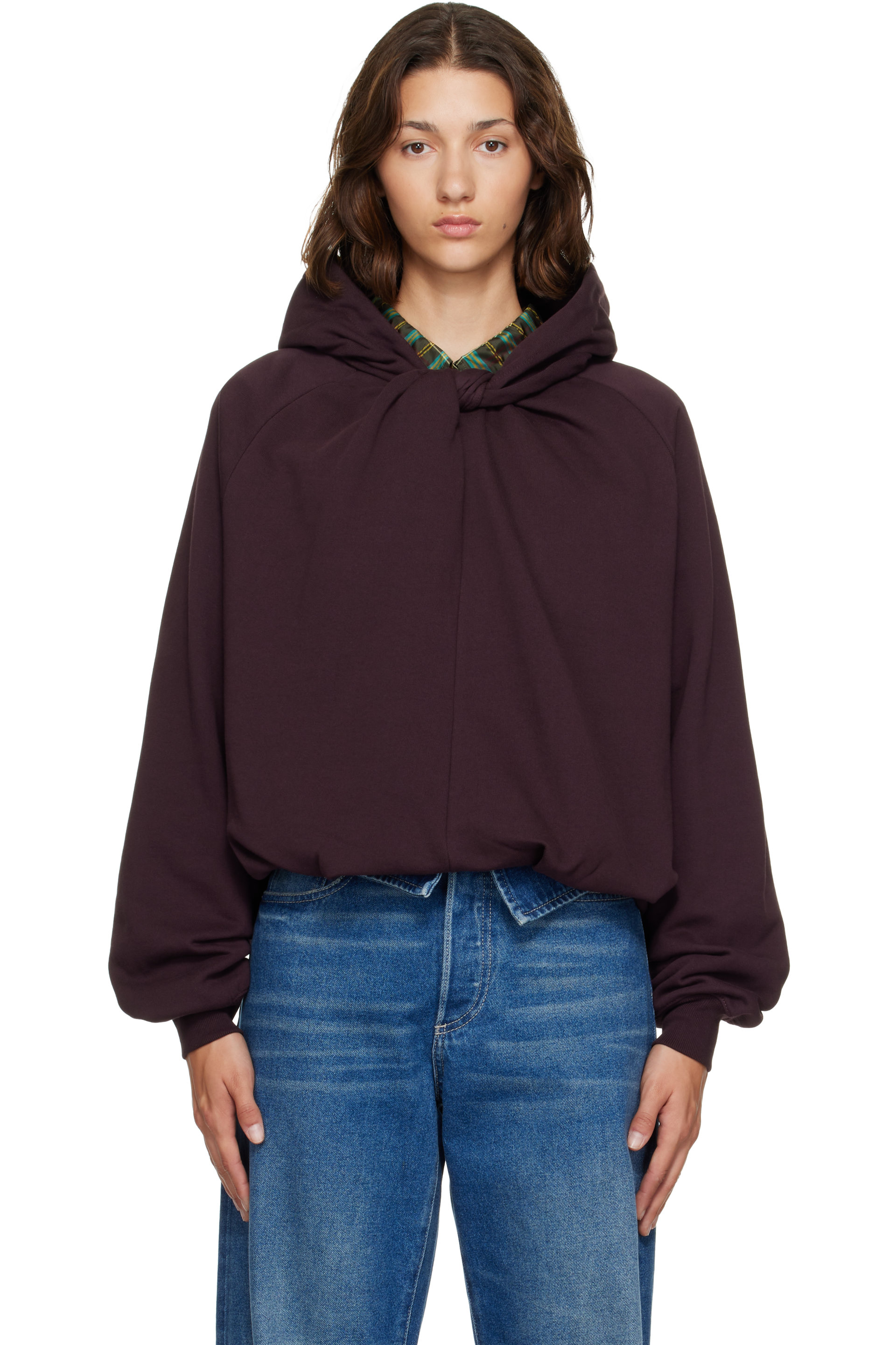Dries Van Noten - Burgundy Draped Cotton Hoodie