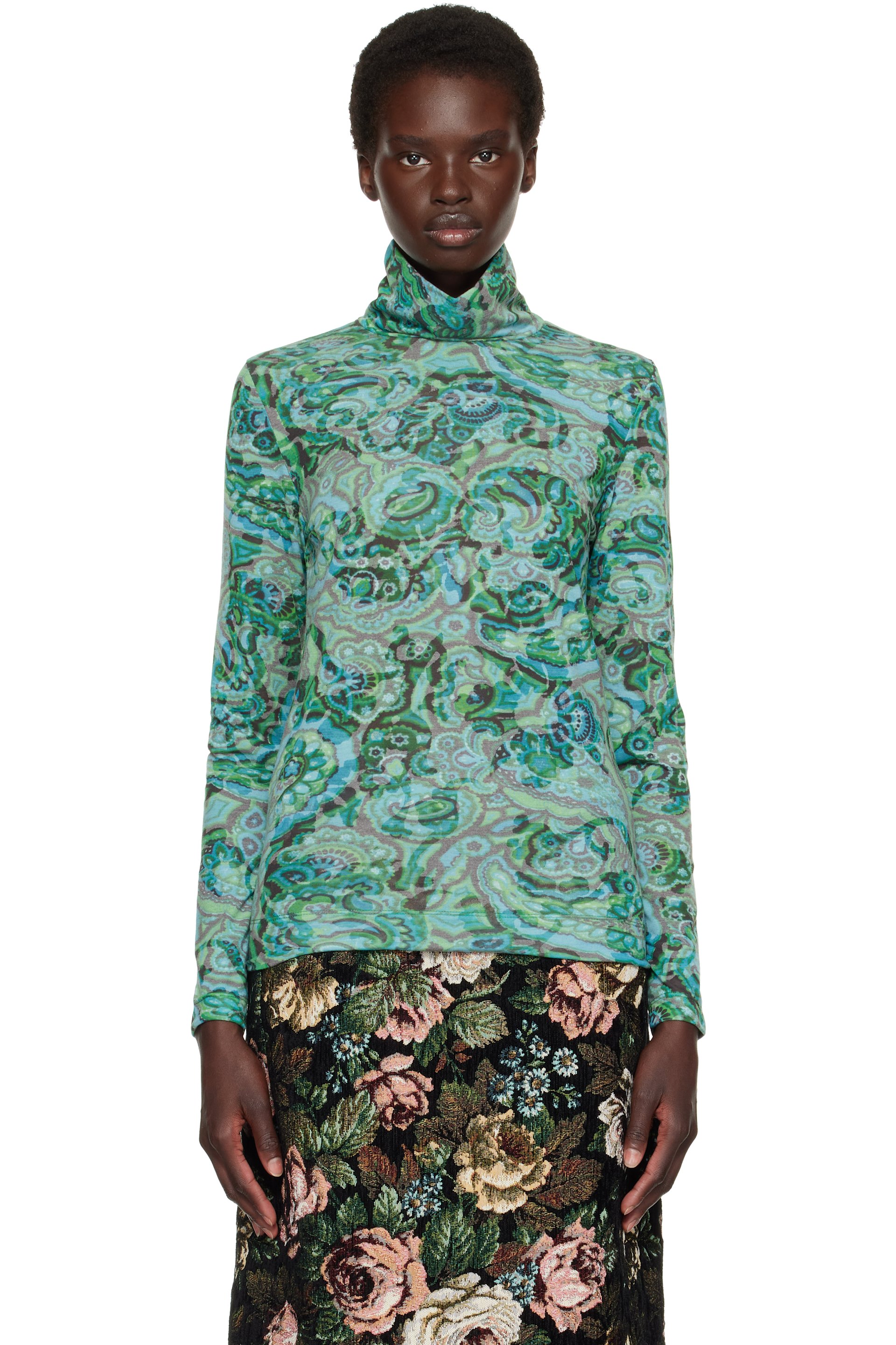 Dries Van Noten - Green Paisley Turtleneck