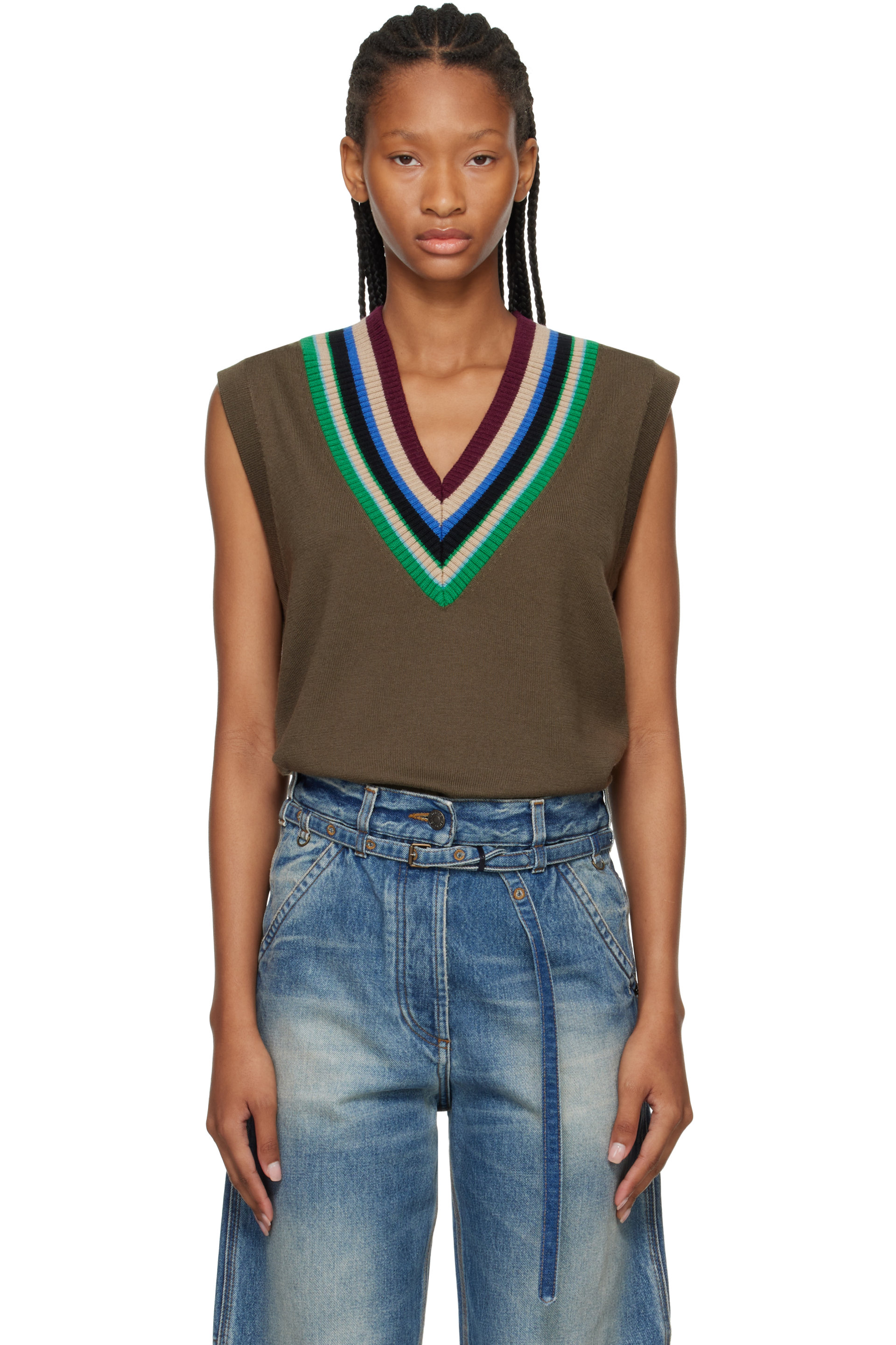 Dries Van Noten - Khaki V-Neck Wool Vest