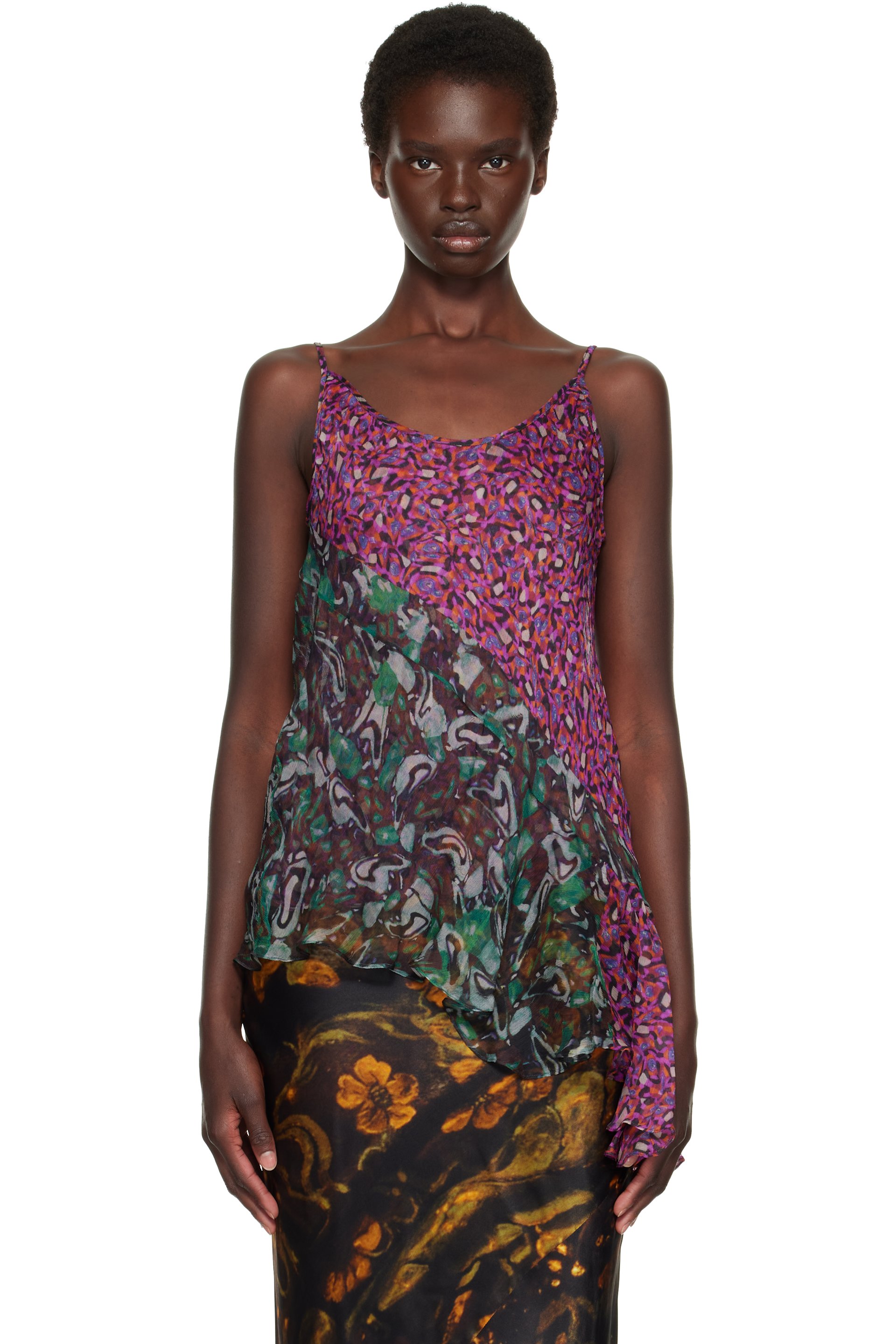 Dries Van Noten - Purple & Green Silk Top