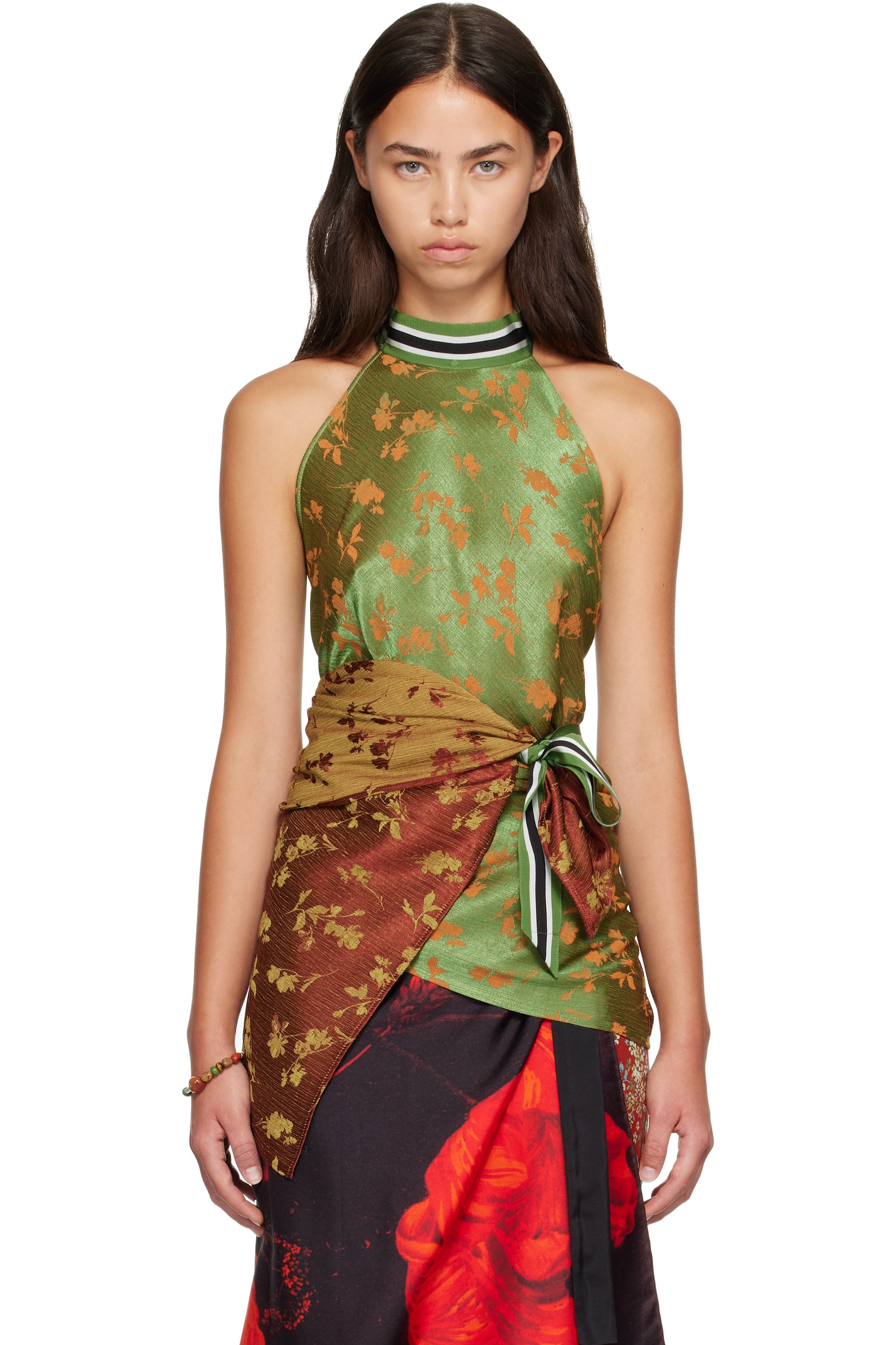 Dries Van Noten - Green & Brown Jacquard Wrap Top