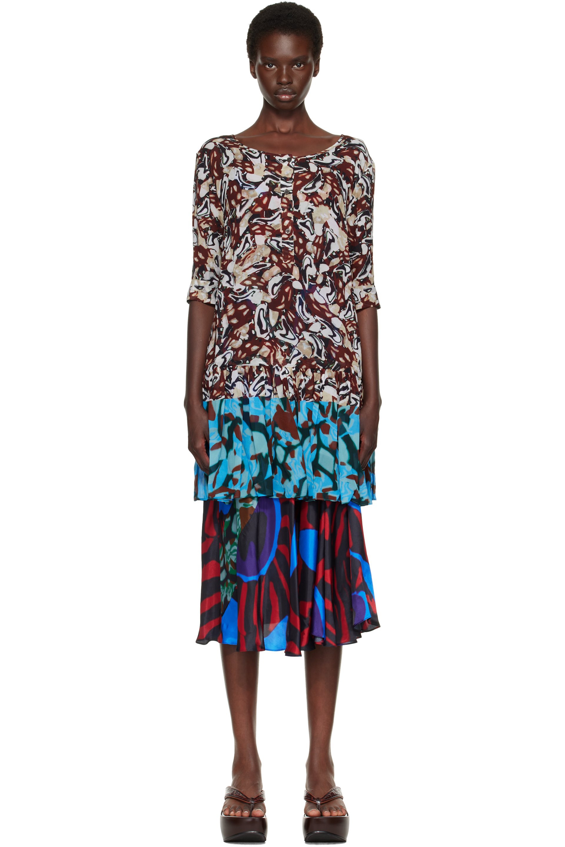 Dries Van Noten - Brown & Blue Peplum Top
