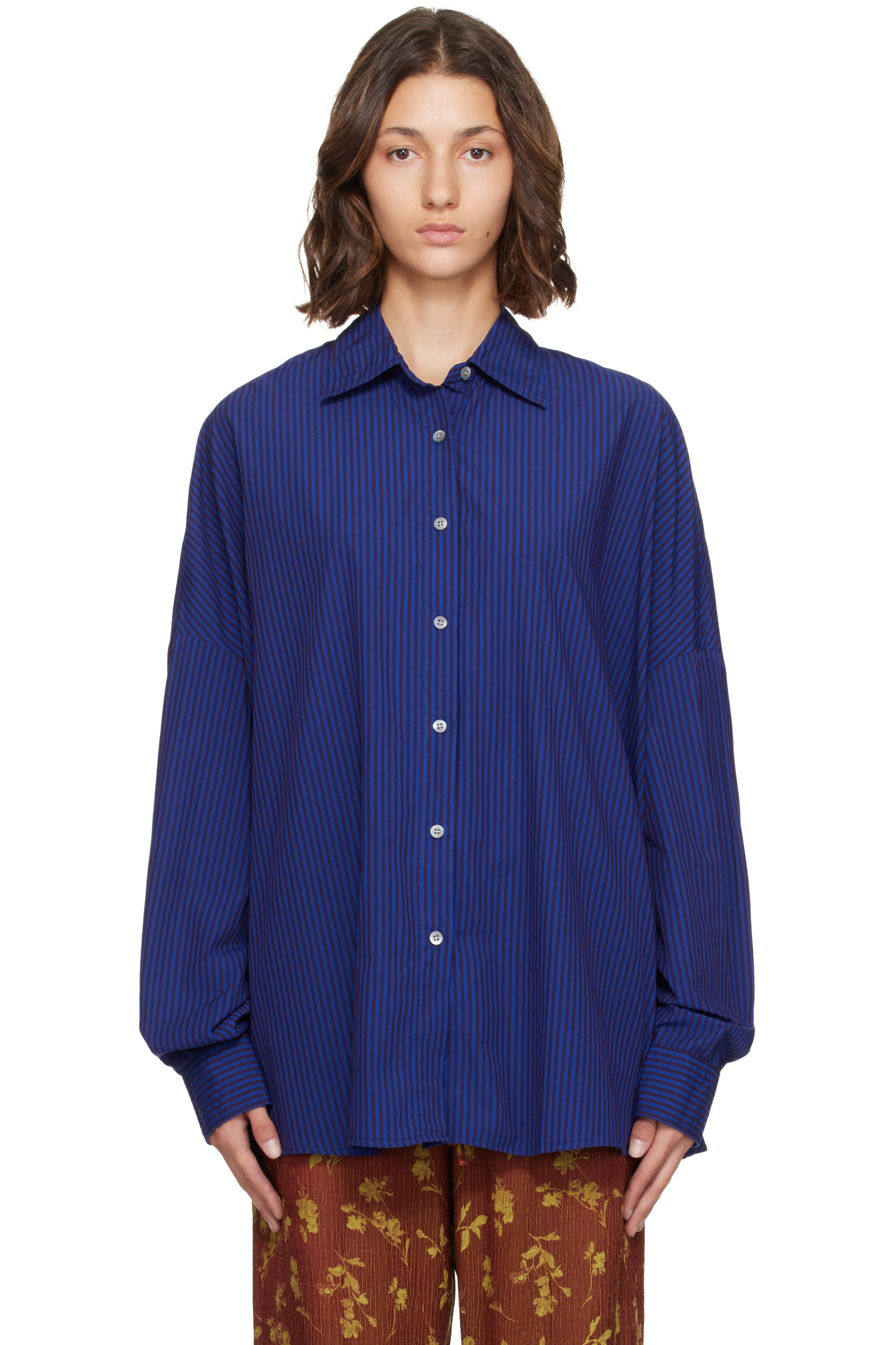 Dries Van Noten - Blue & Burgundy Striped Cotton Shirt