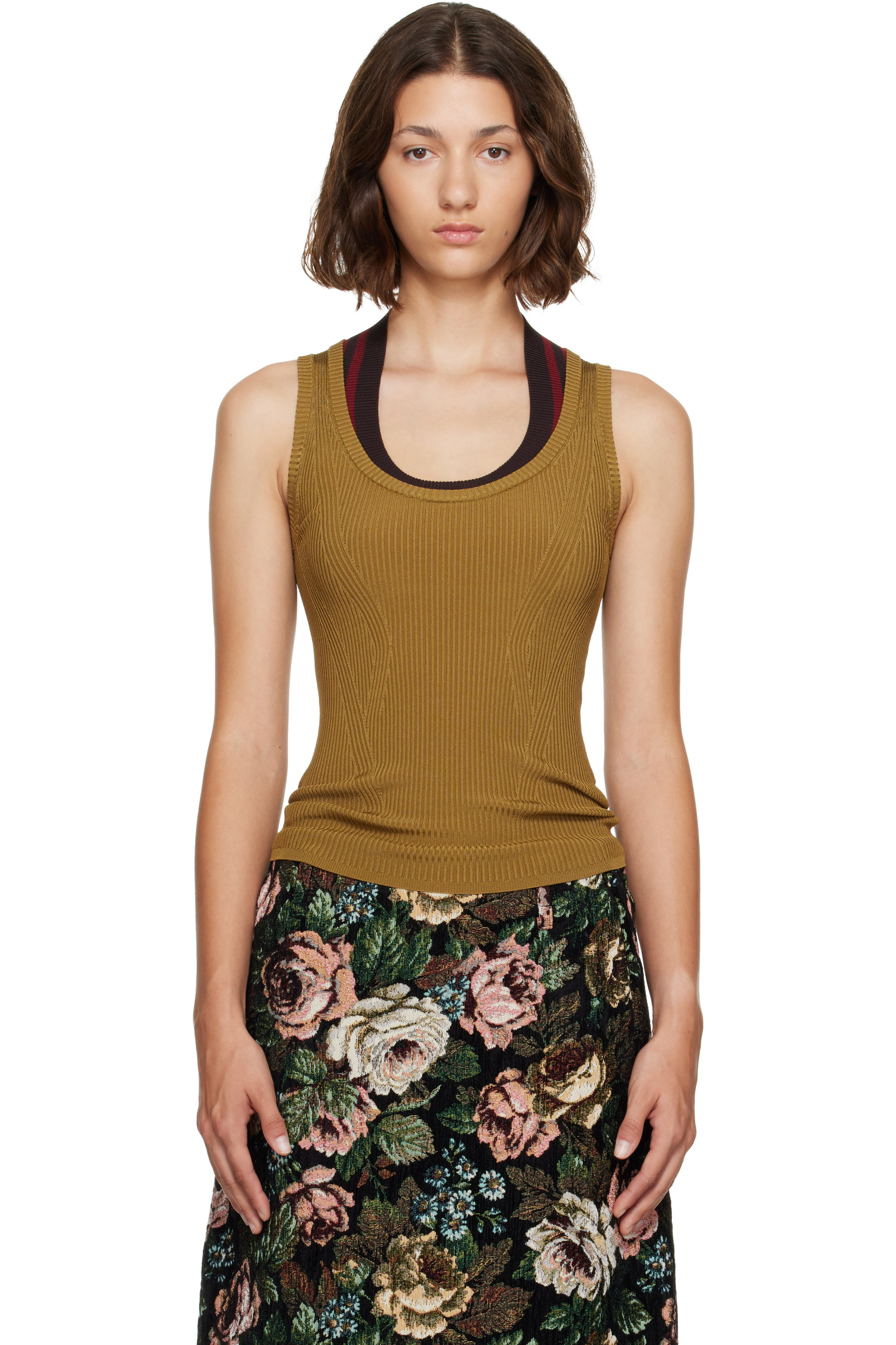 Dries Van Noten - Khaki Ribbed Tank Top