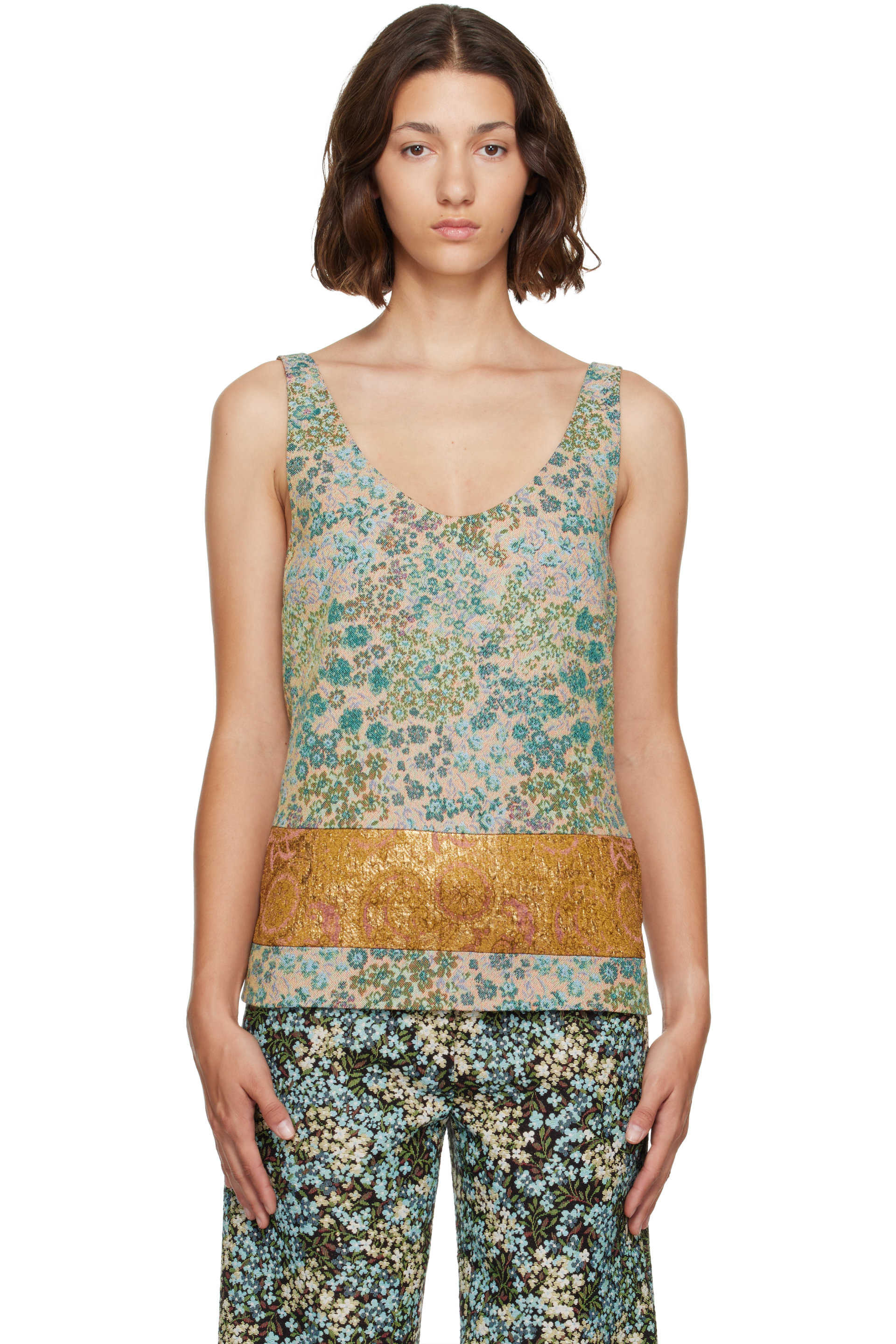 Dries Van Noten - Beige & Blue Floral Top