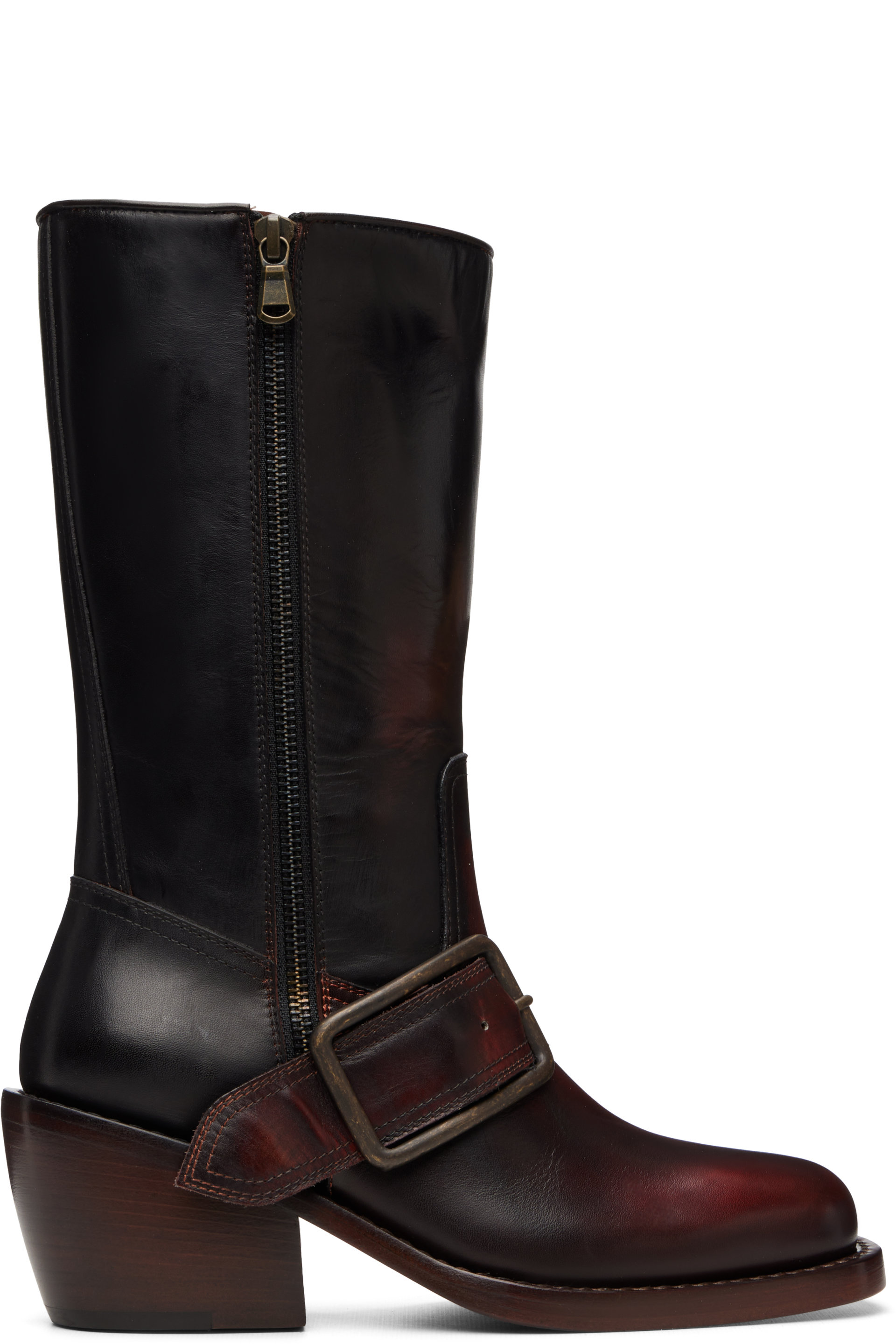 Dries Van Noten - Bottes noir et rouge en cuir à boucle