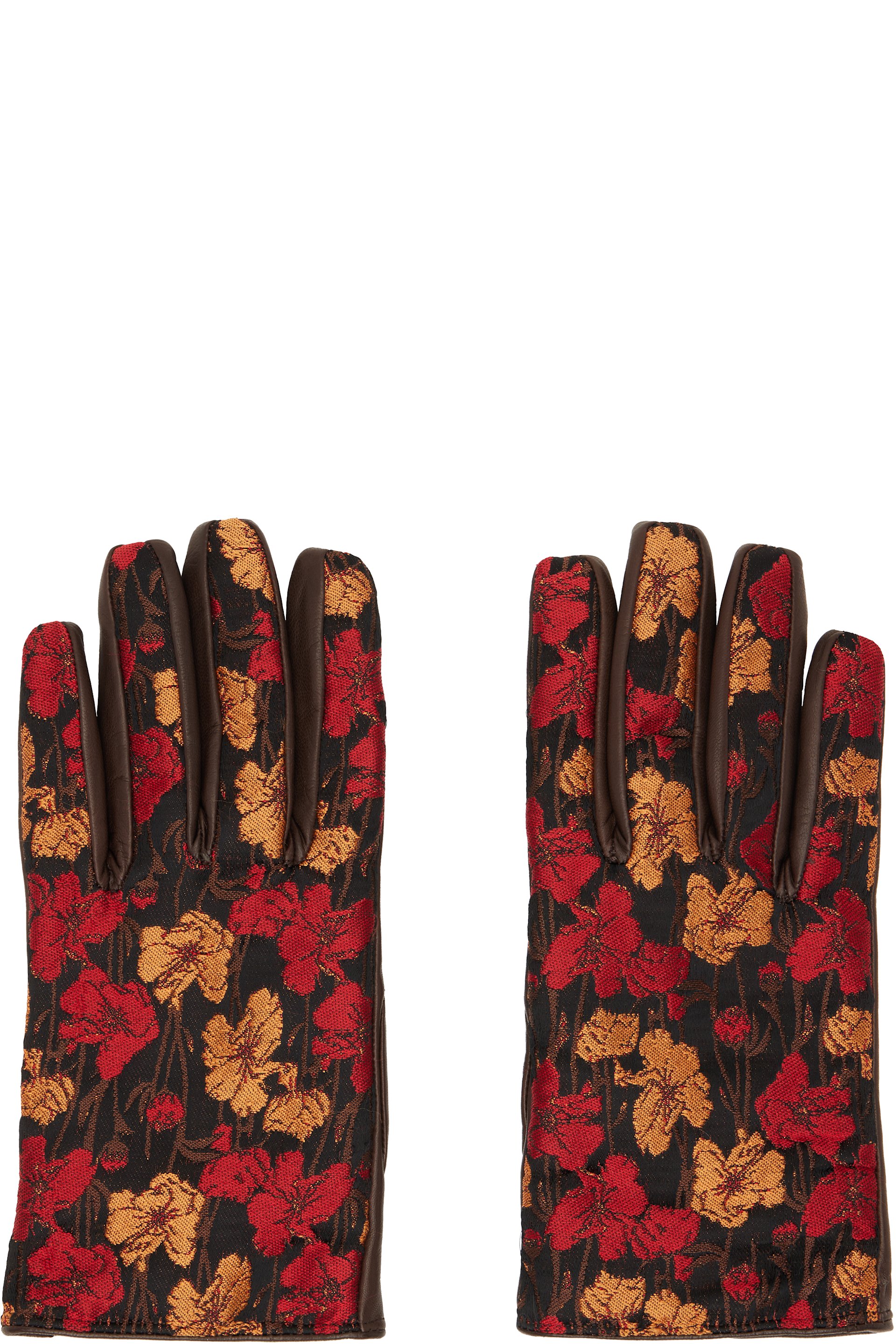 Dries Van Noten - Red & Brown Jacquard Gloves