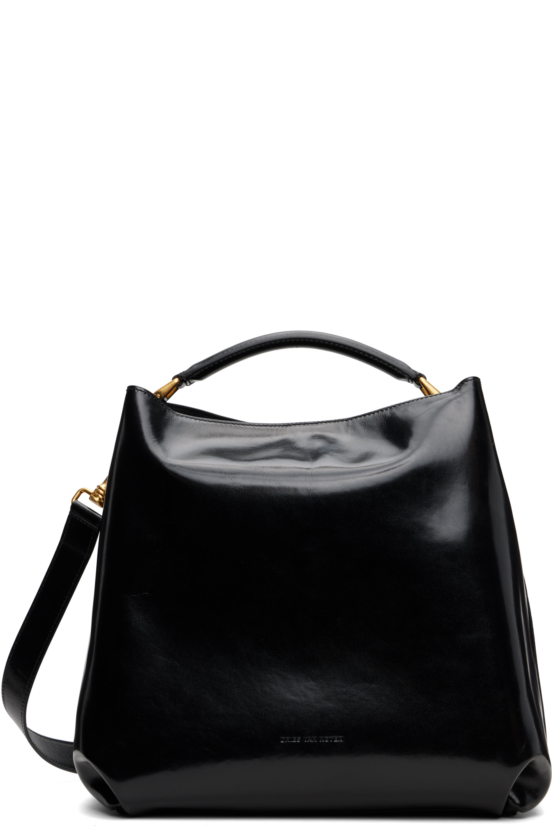 Dries Van Noten - Black Polished Leather Messenger Bag