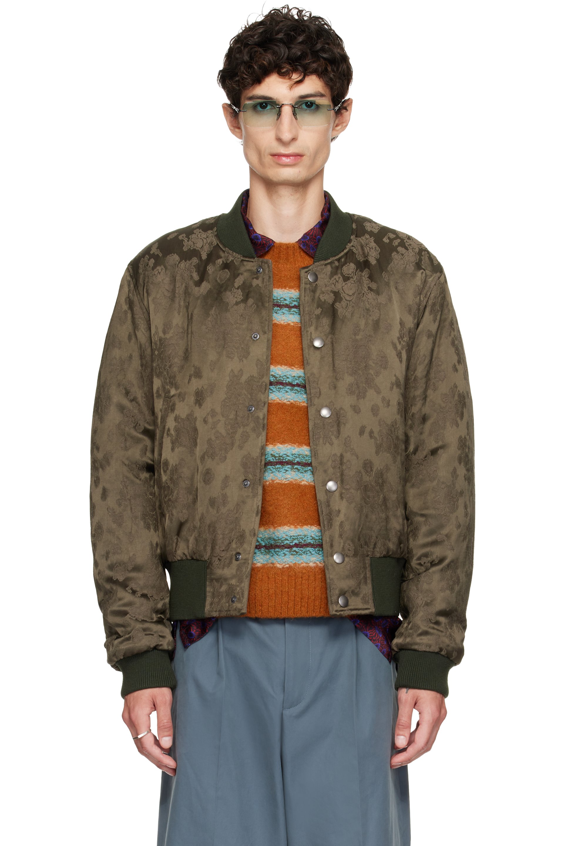Dries Van Noten - Blouson aviateur kaki à motif graphique