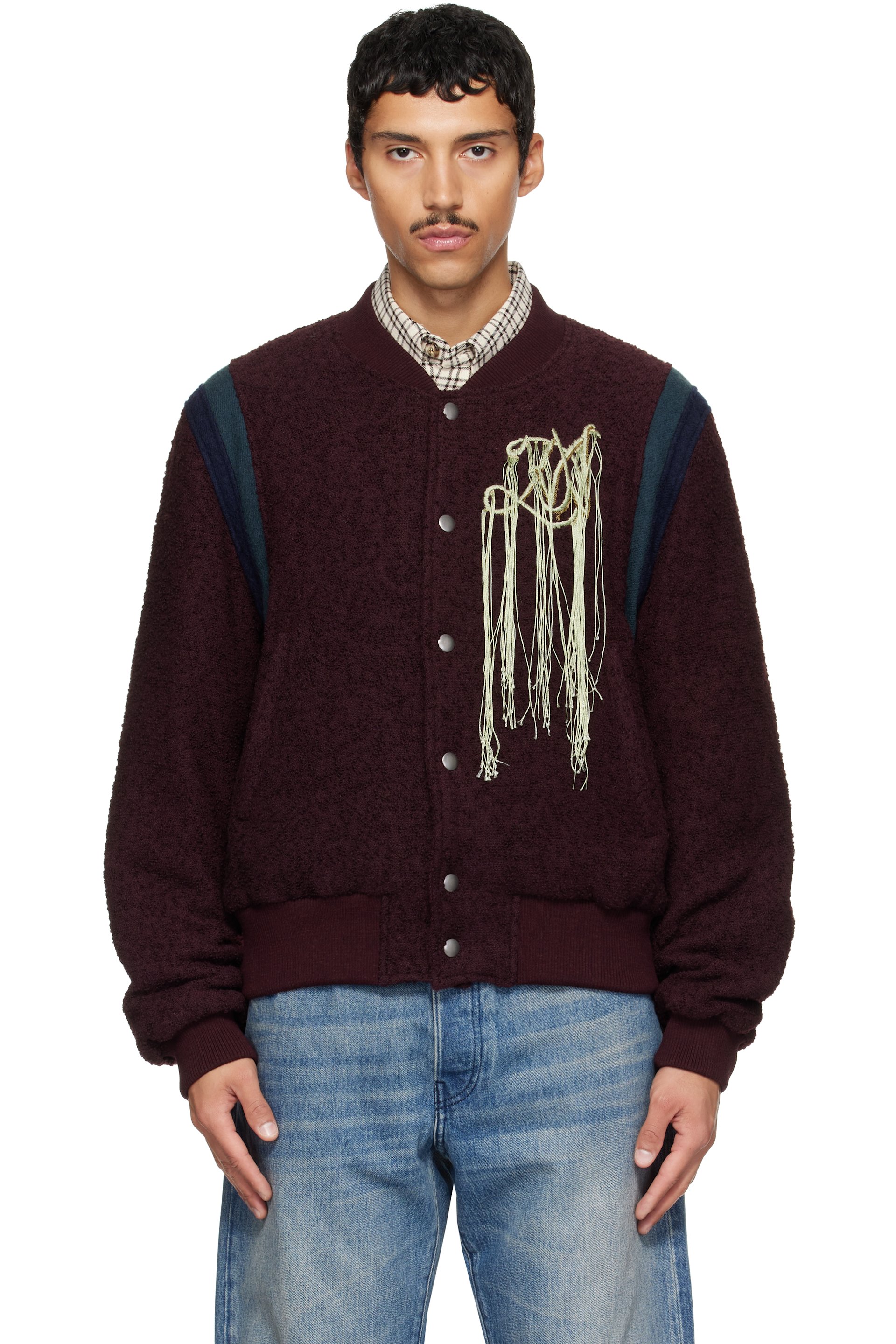Dries Van Noten - Burgundy Fringe Bomber Jacket