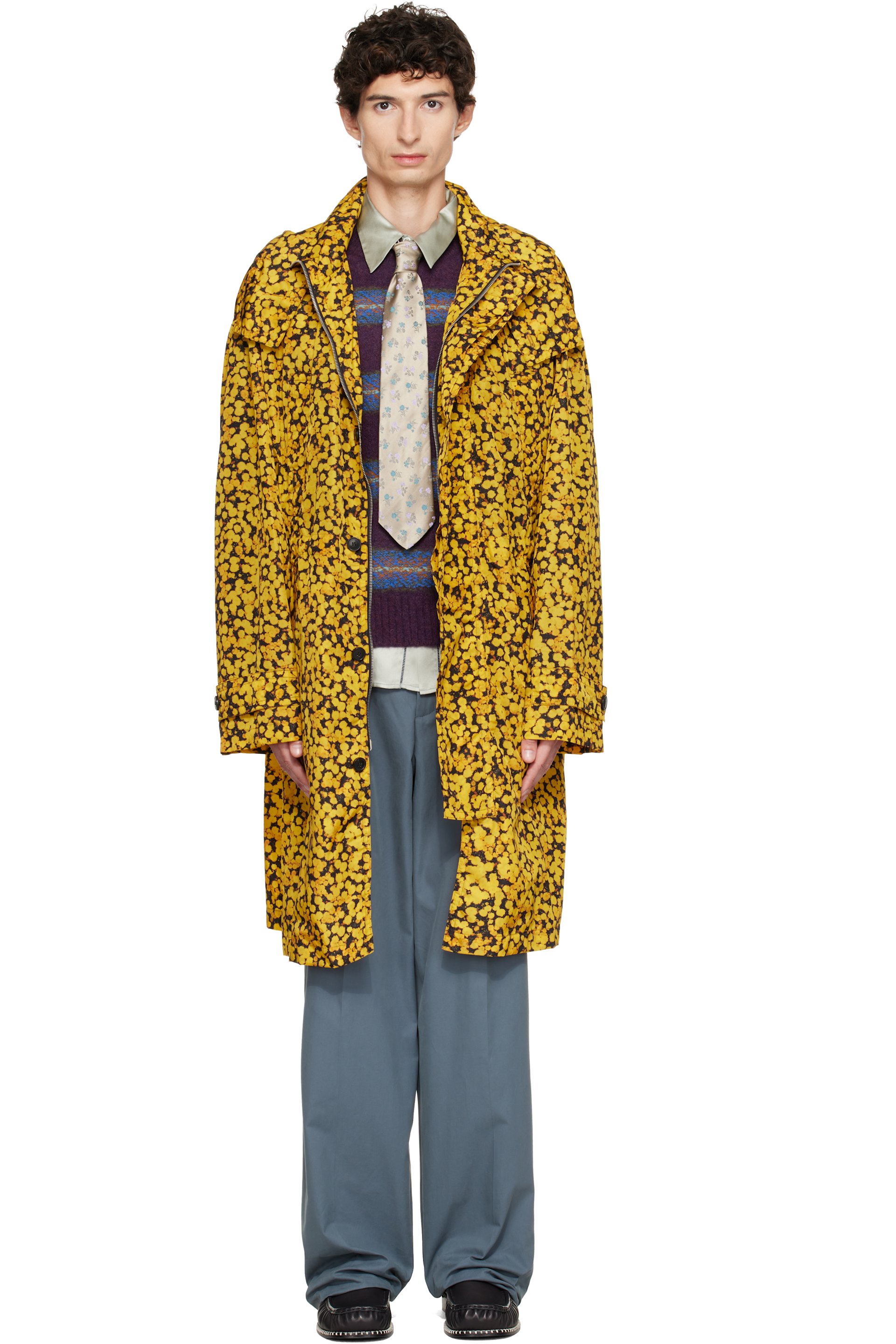 Dries Van Noten - Yellow Oversized Printed Parka Coat