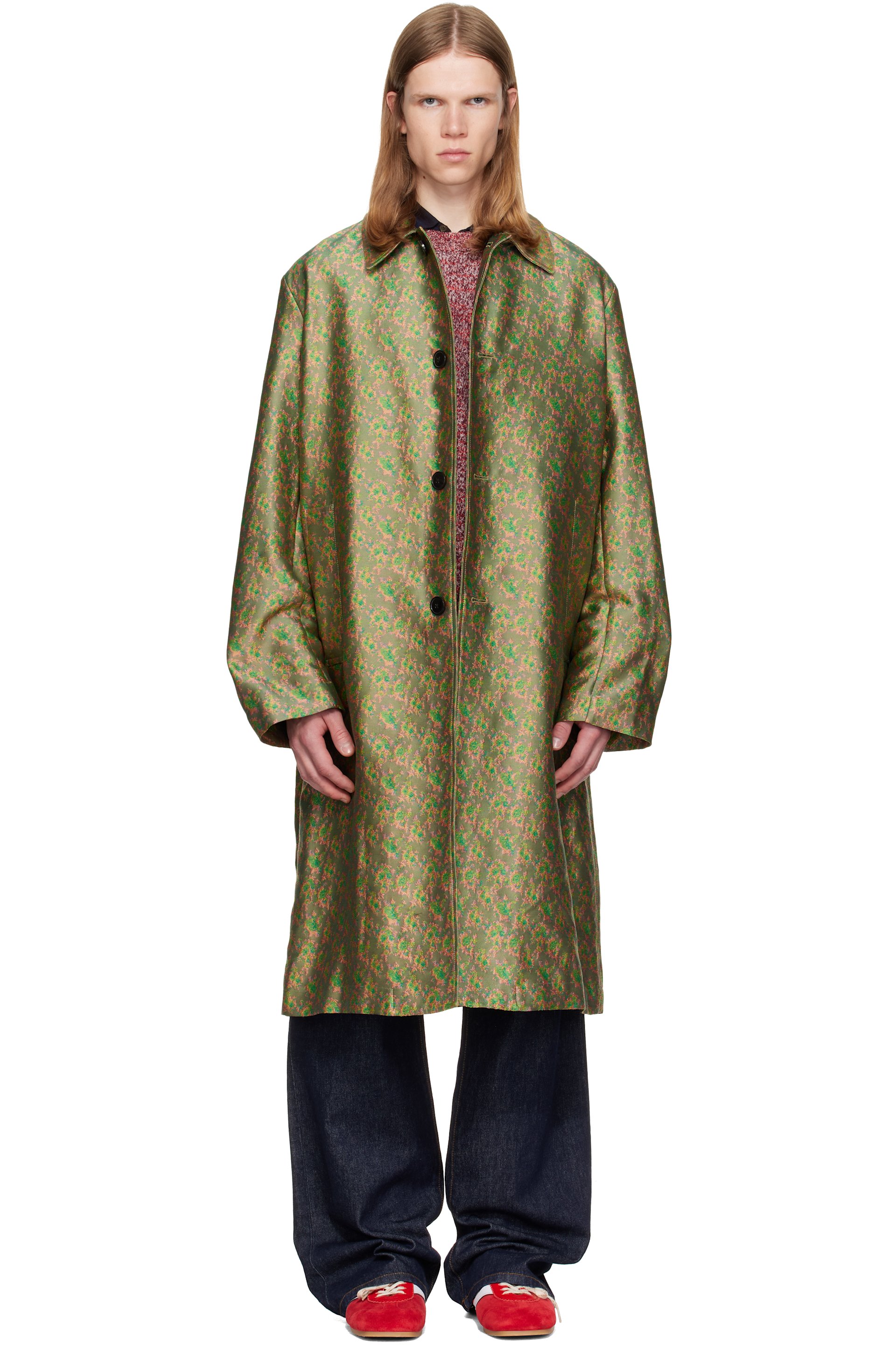 Dries Van Noten - Green Jacquard Coat