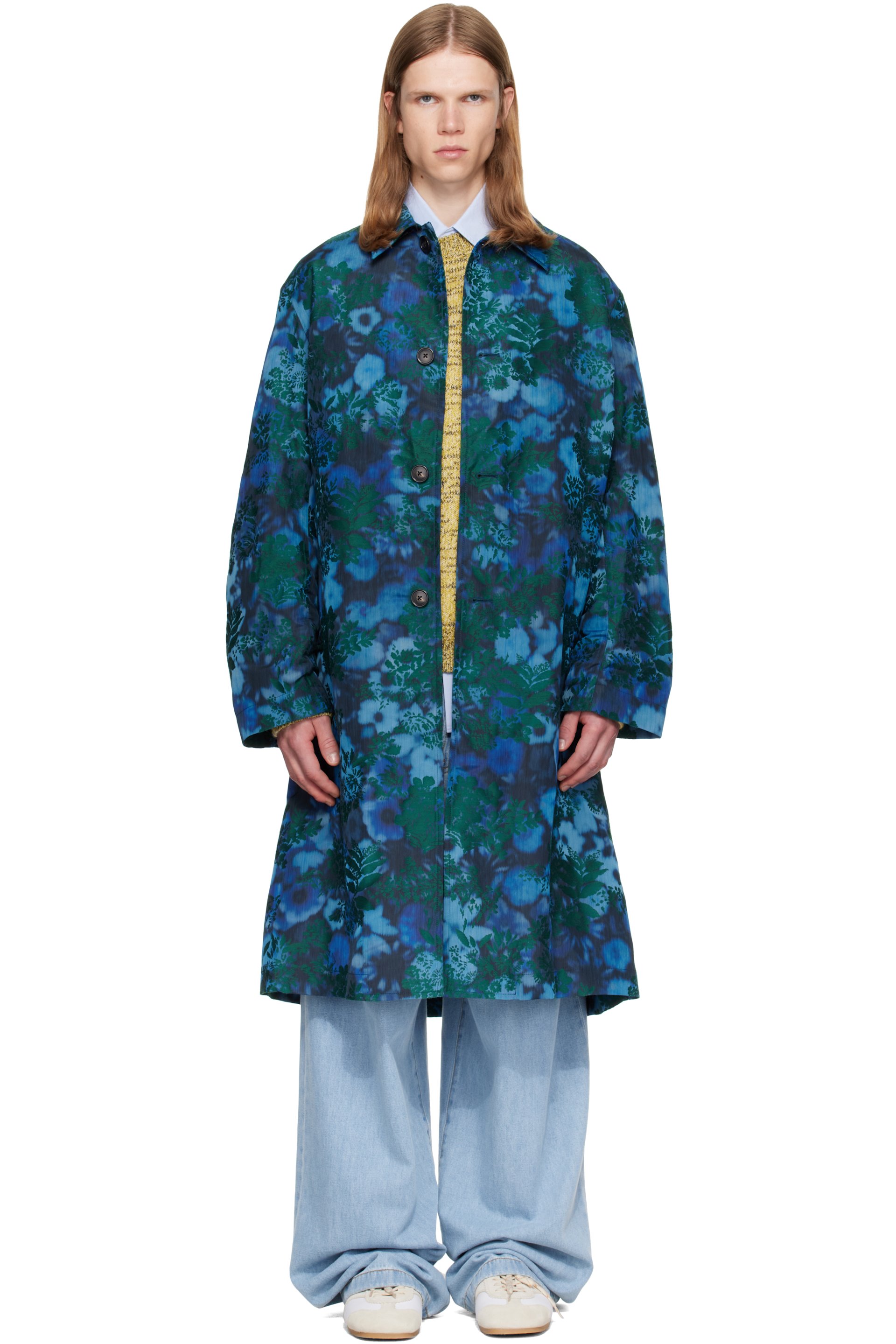 Dries Van Noten - Blue Floral Jacquard Coat