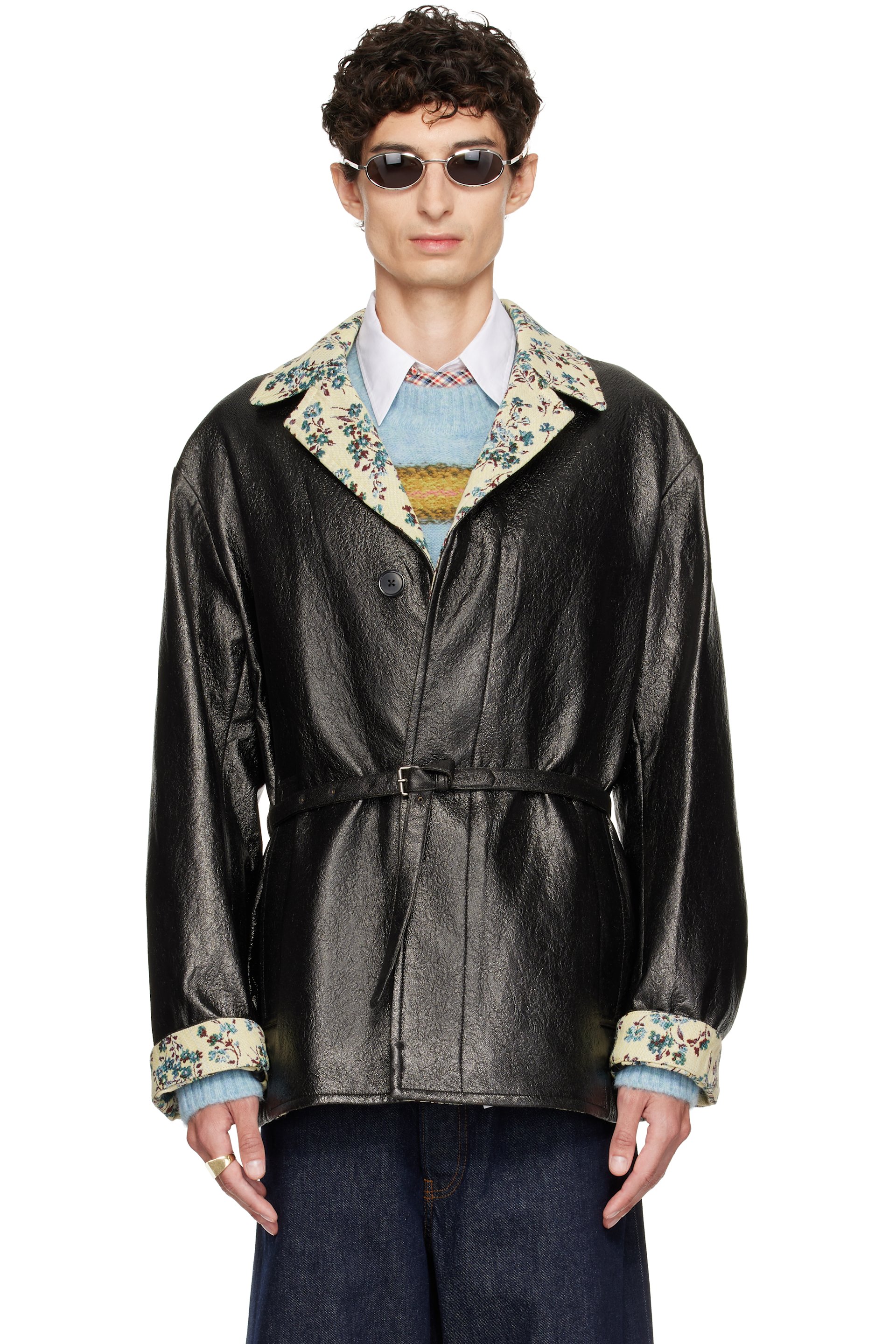 Dries Van Noten - Black Coated Belted Jacket