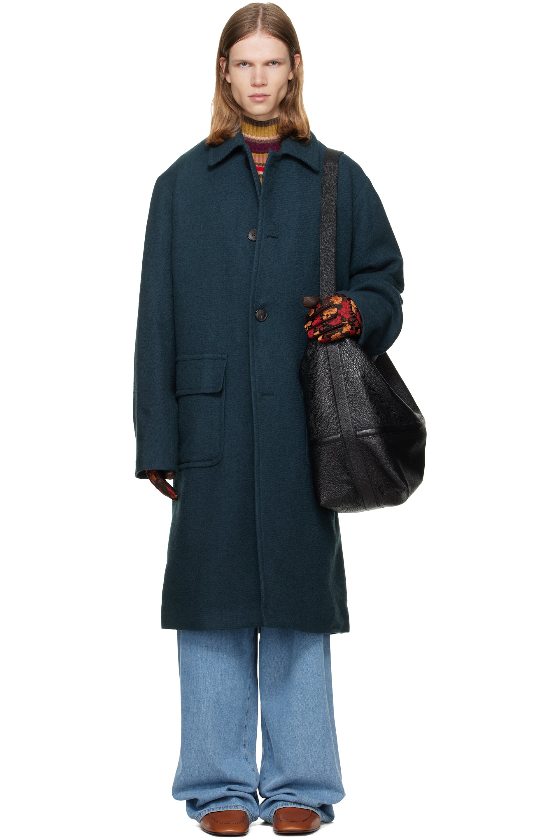 Dries Van Noten - Green Wool Melton Coat