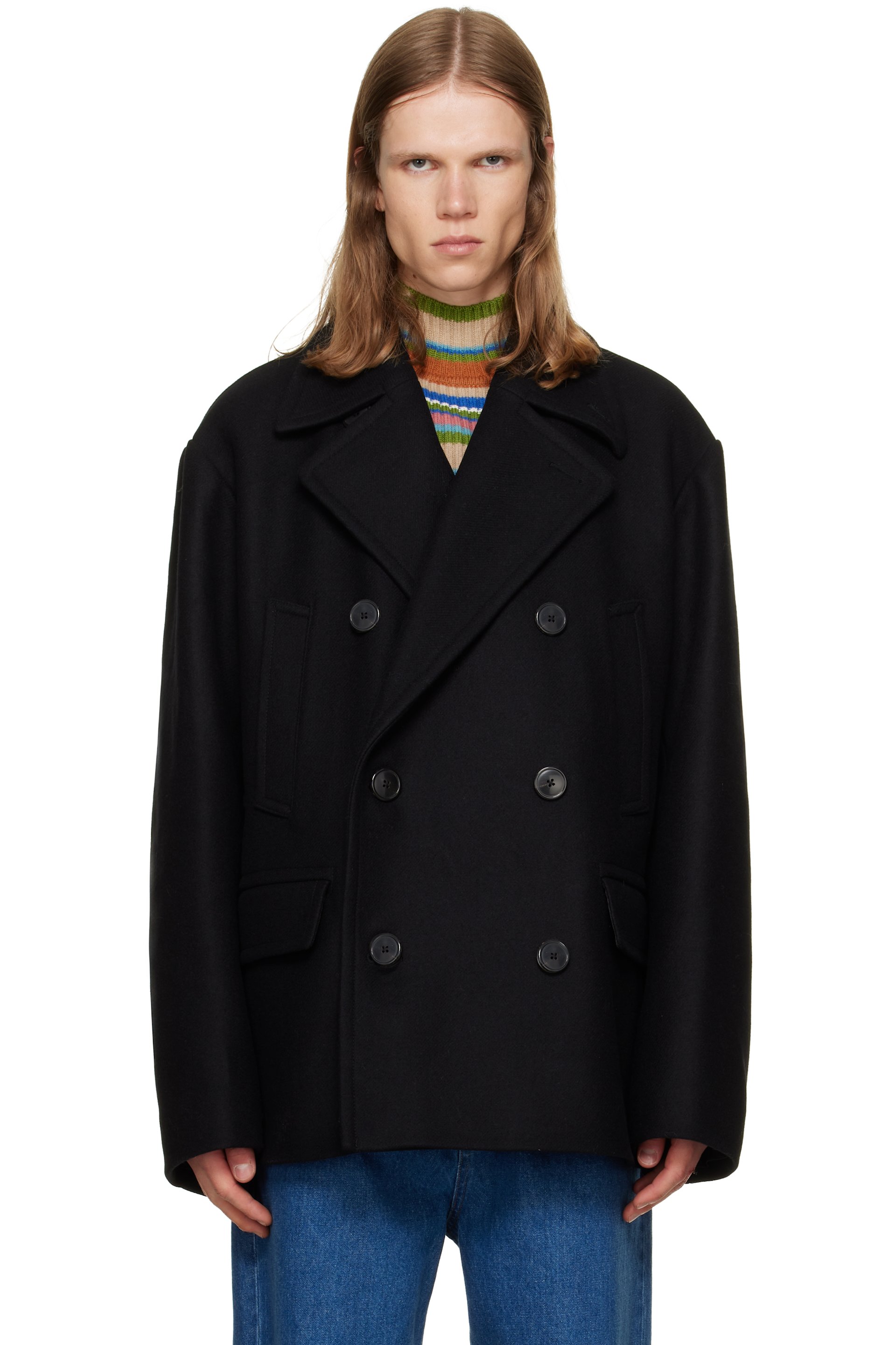 Dries Van Noten - Black Double-Breasted Coat