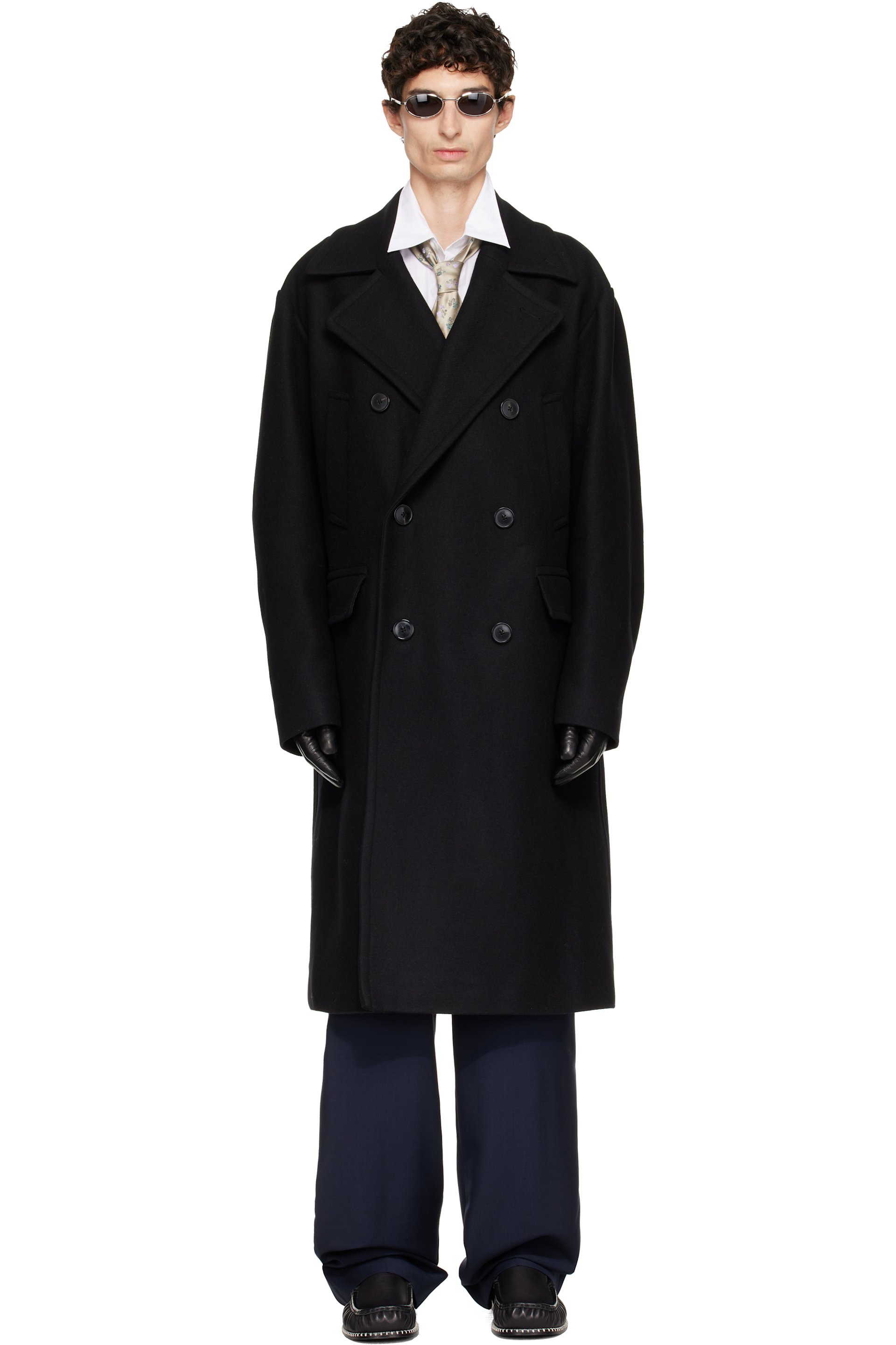 Dries Van Noten - Manteau de style caban noir en laine