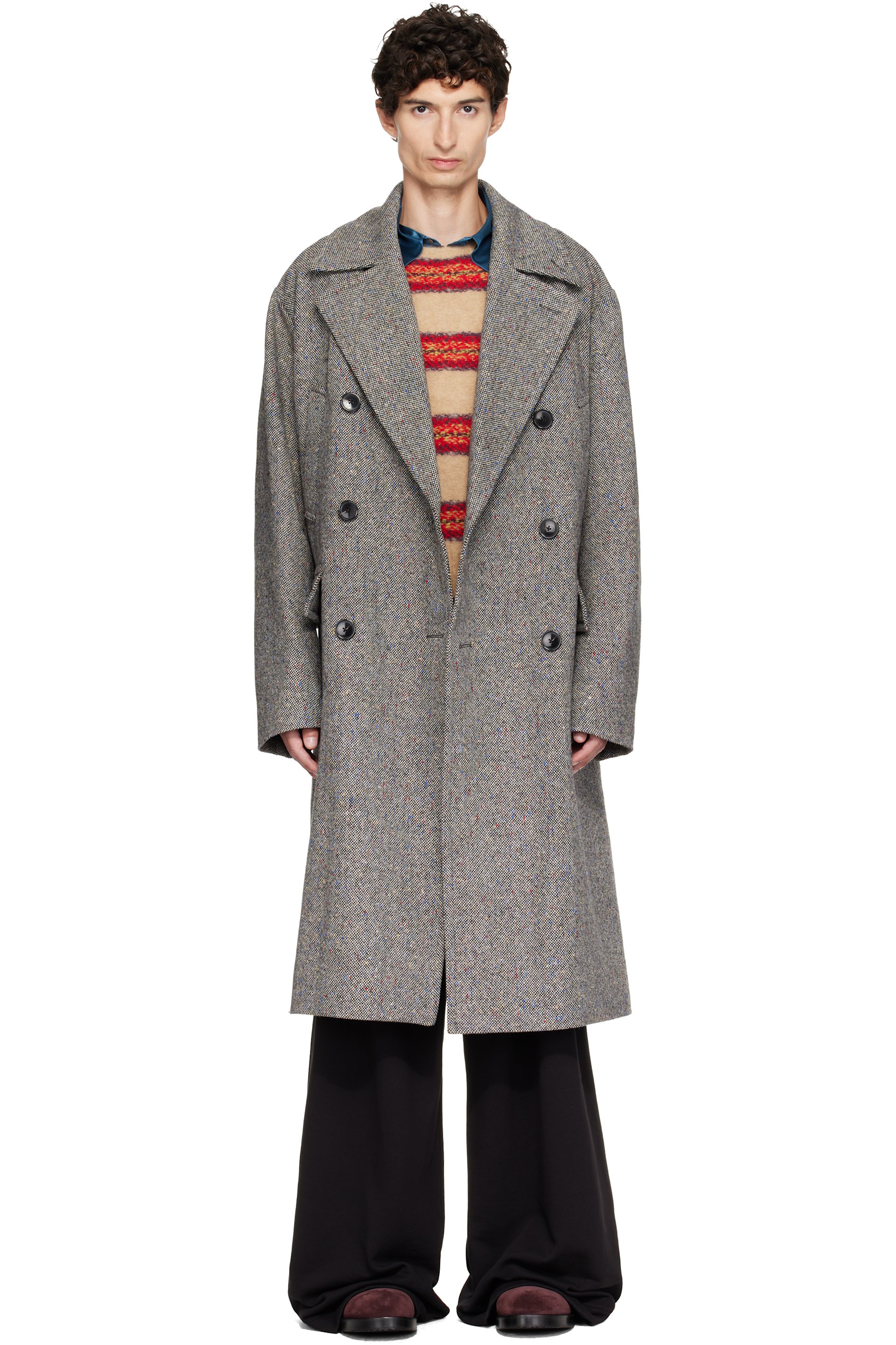 Dries Van Noten - Black & Gray Oversized Wool Tweed Coat