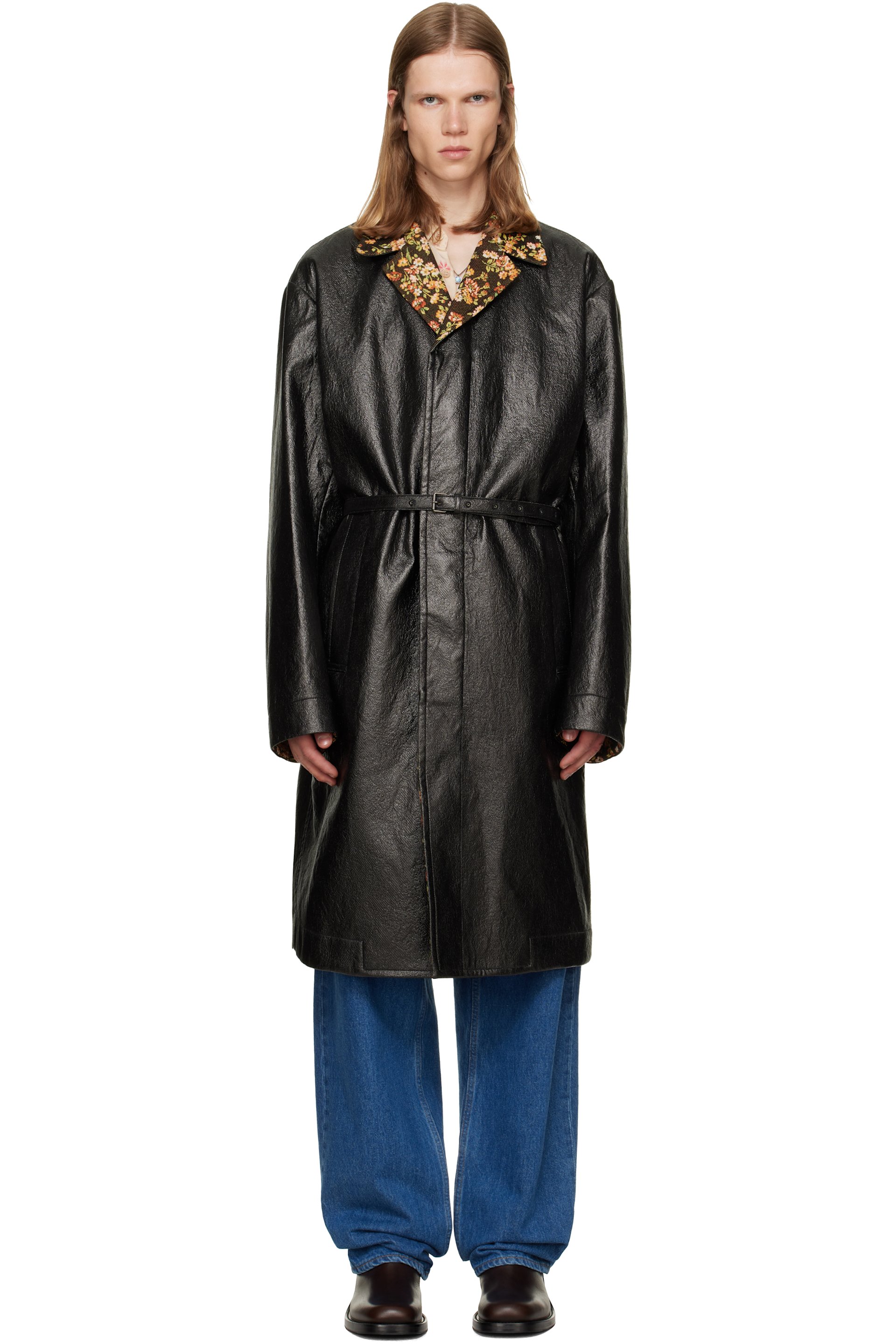 Dries Van Noten - Black Floral Collar Coat