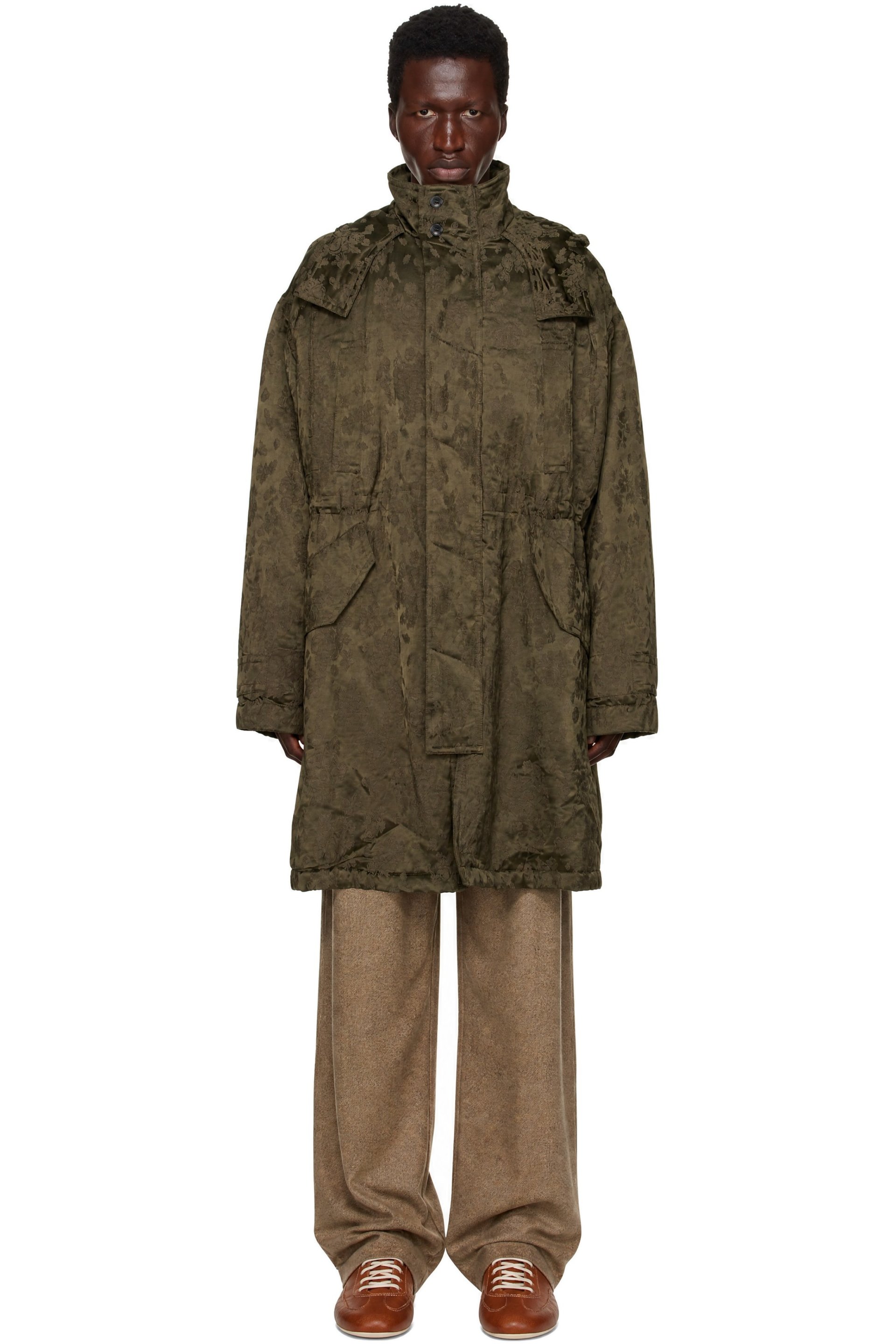 Dries Van Noten - Khaki Jacquard Coat