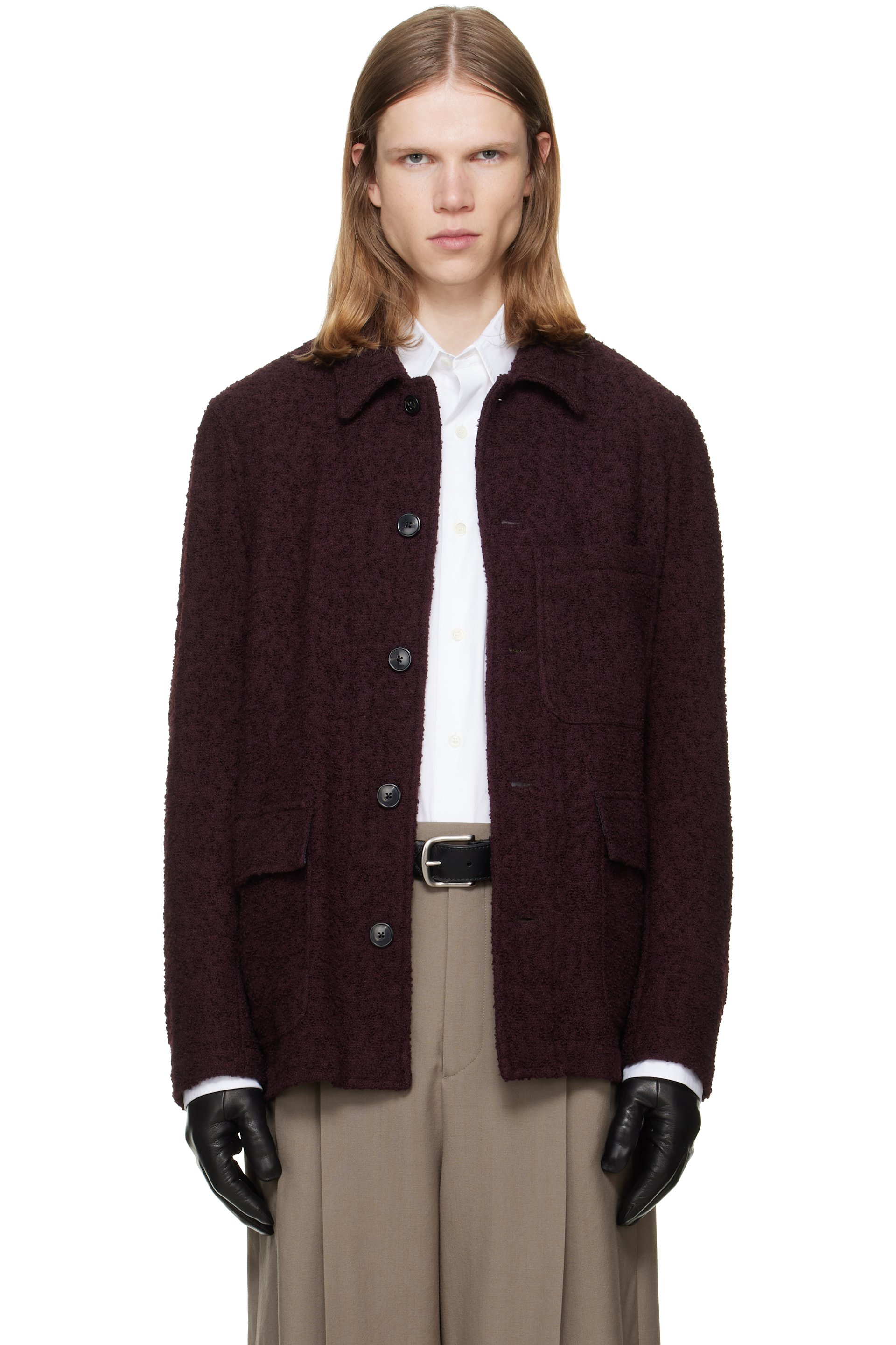 Dries Van Noten - Burgundy Wool Bouclé Jacket