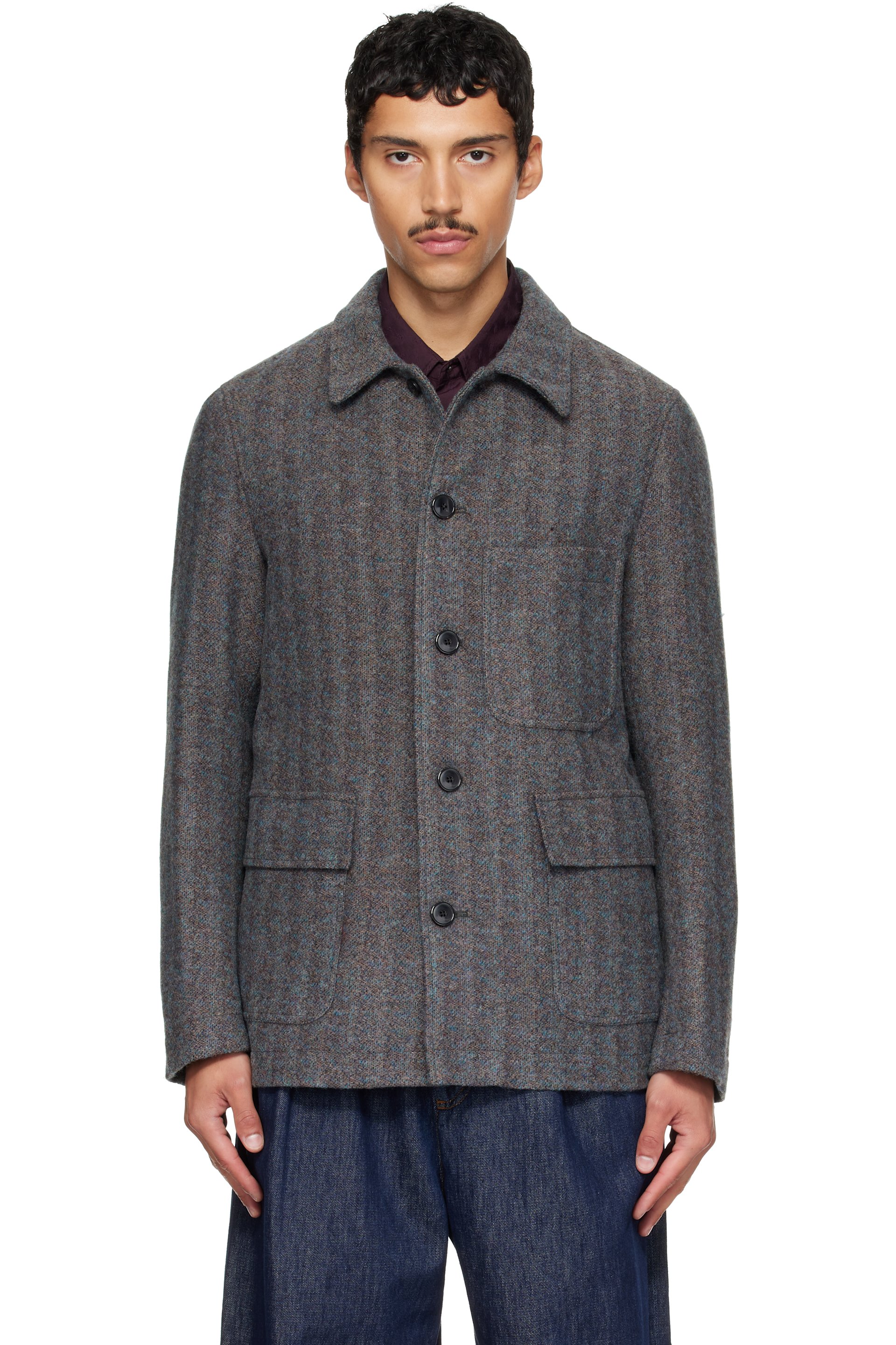 Dries Van Noten - Gray & Blue Wool Jacket