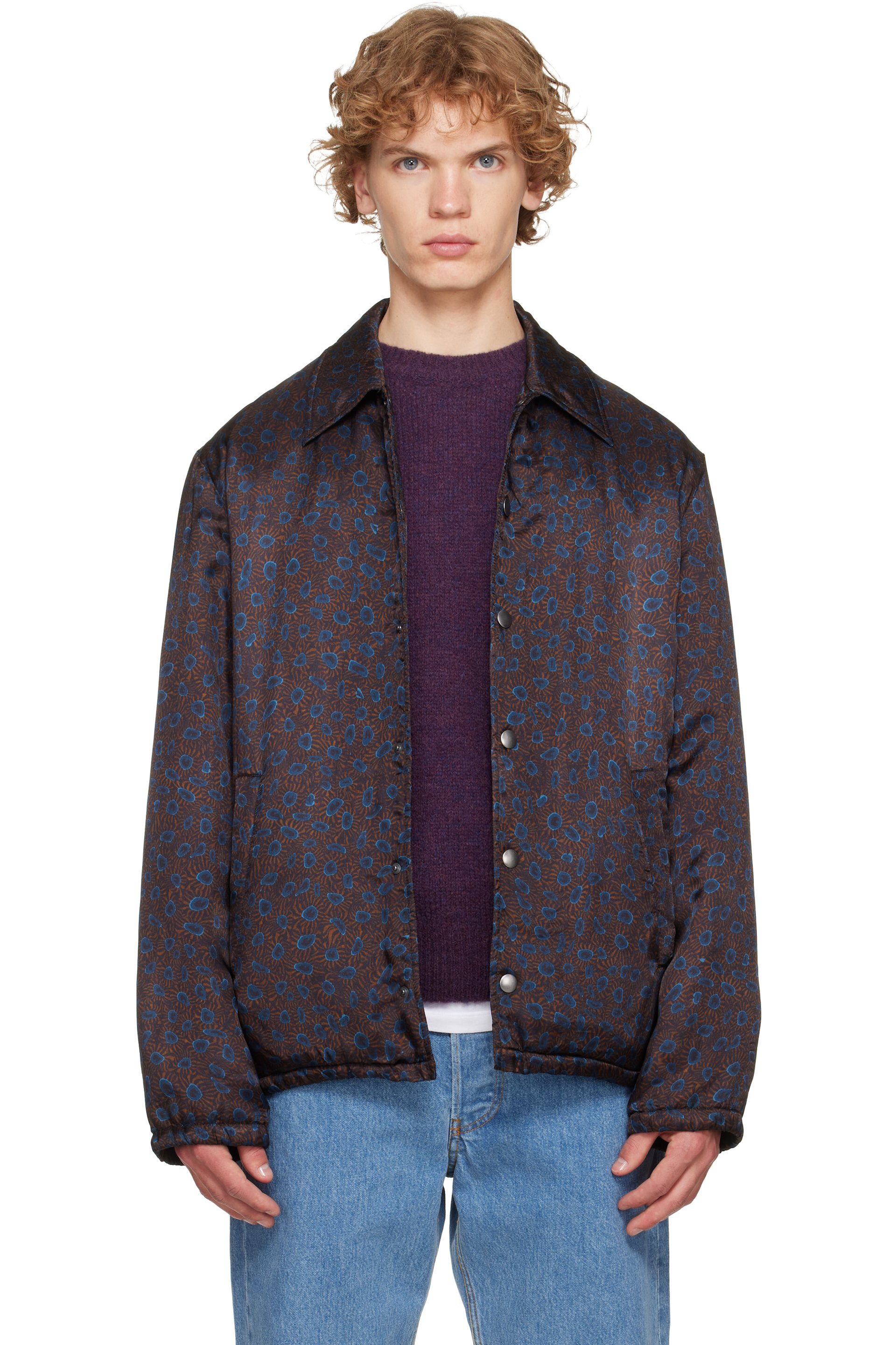 Dries Van Noten - ブラウン＆ブルー プリント ジャケット