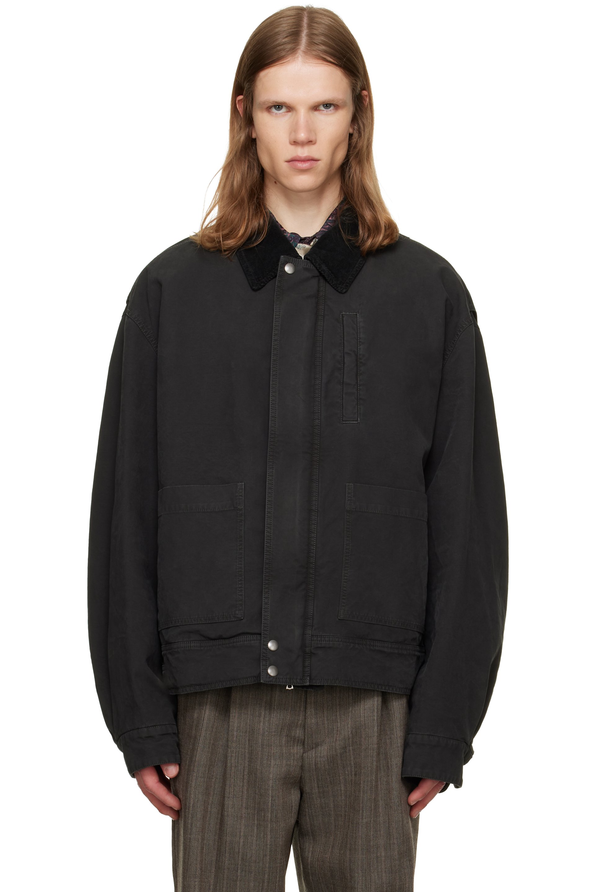 Dries Van Noten - Blouson gris à col contrastant