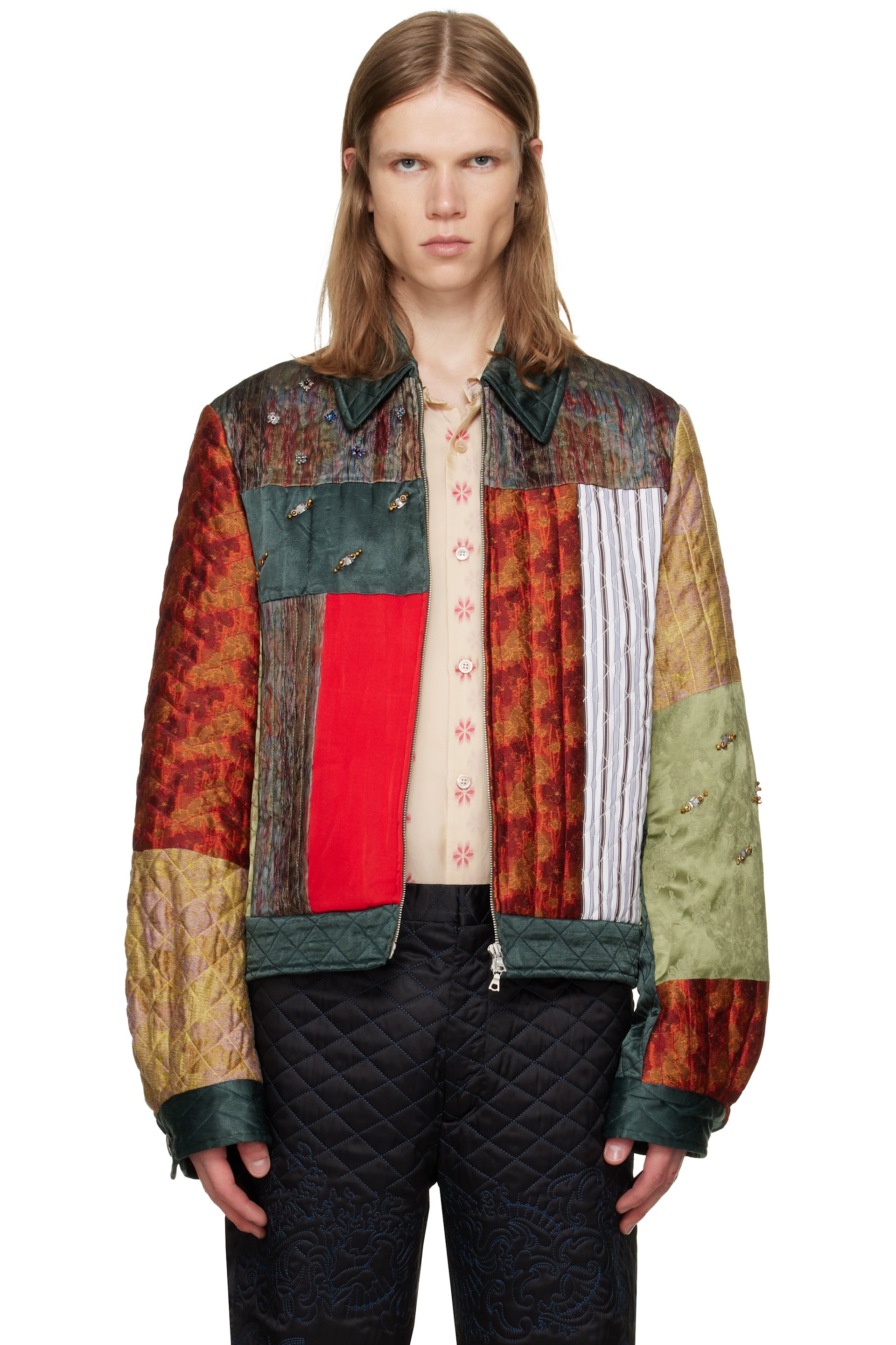 Dries Van Noten - Blouson multicolore en soie à panneaux