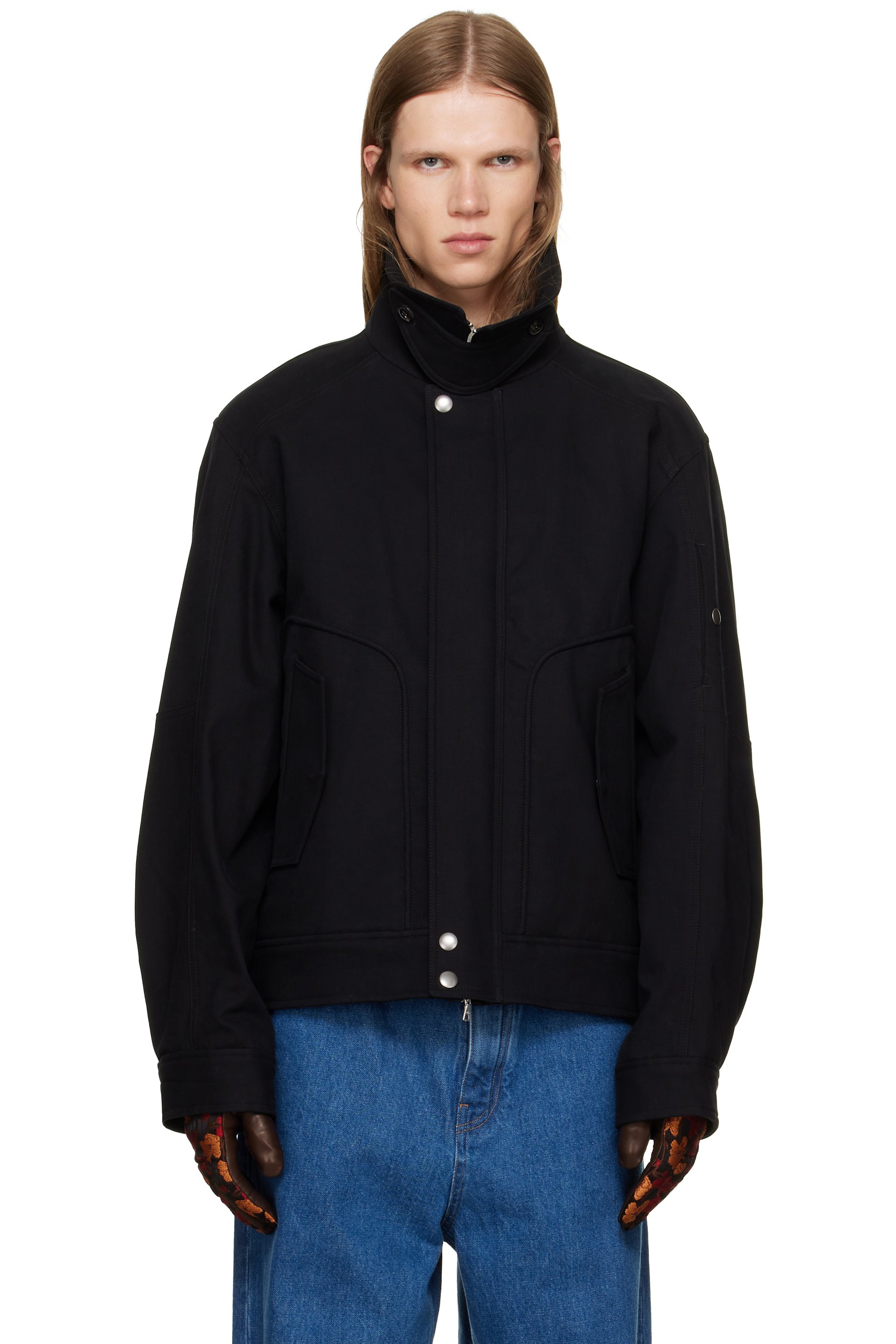 Dries Van Noten - Blouson noir à col droit