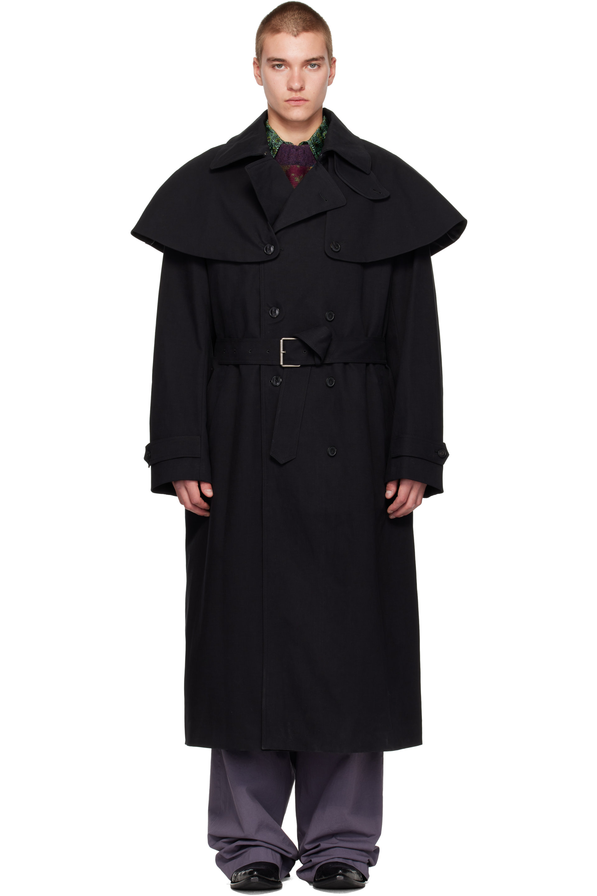 Dries Van Noten - Black Cape Trench Coat