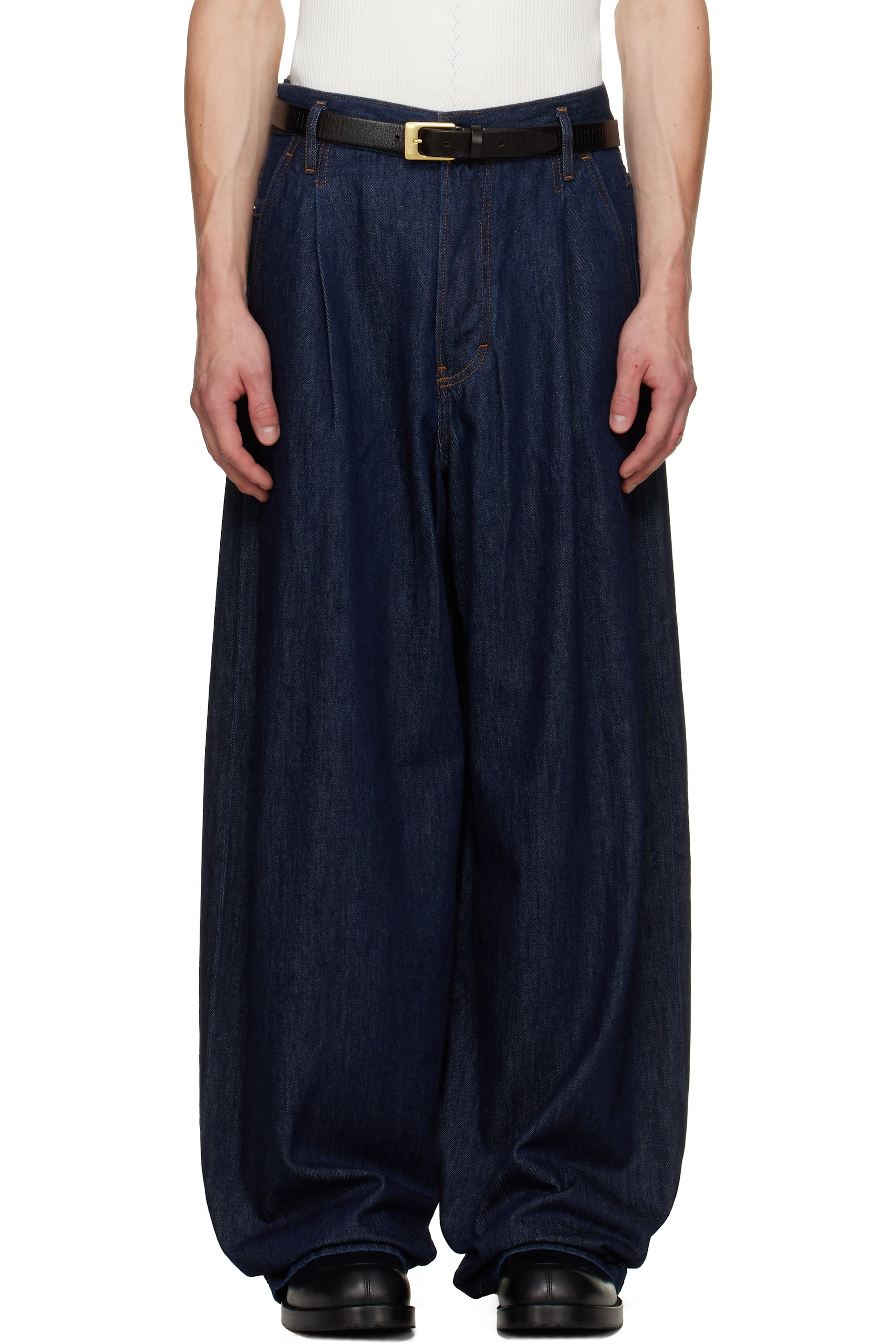 Dries Van Noten - Navy Pleated Jeans