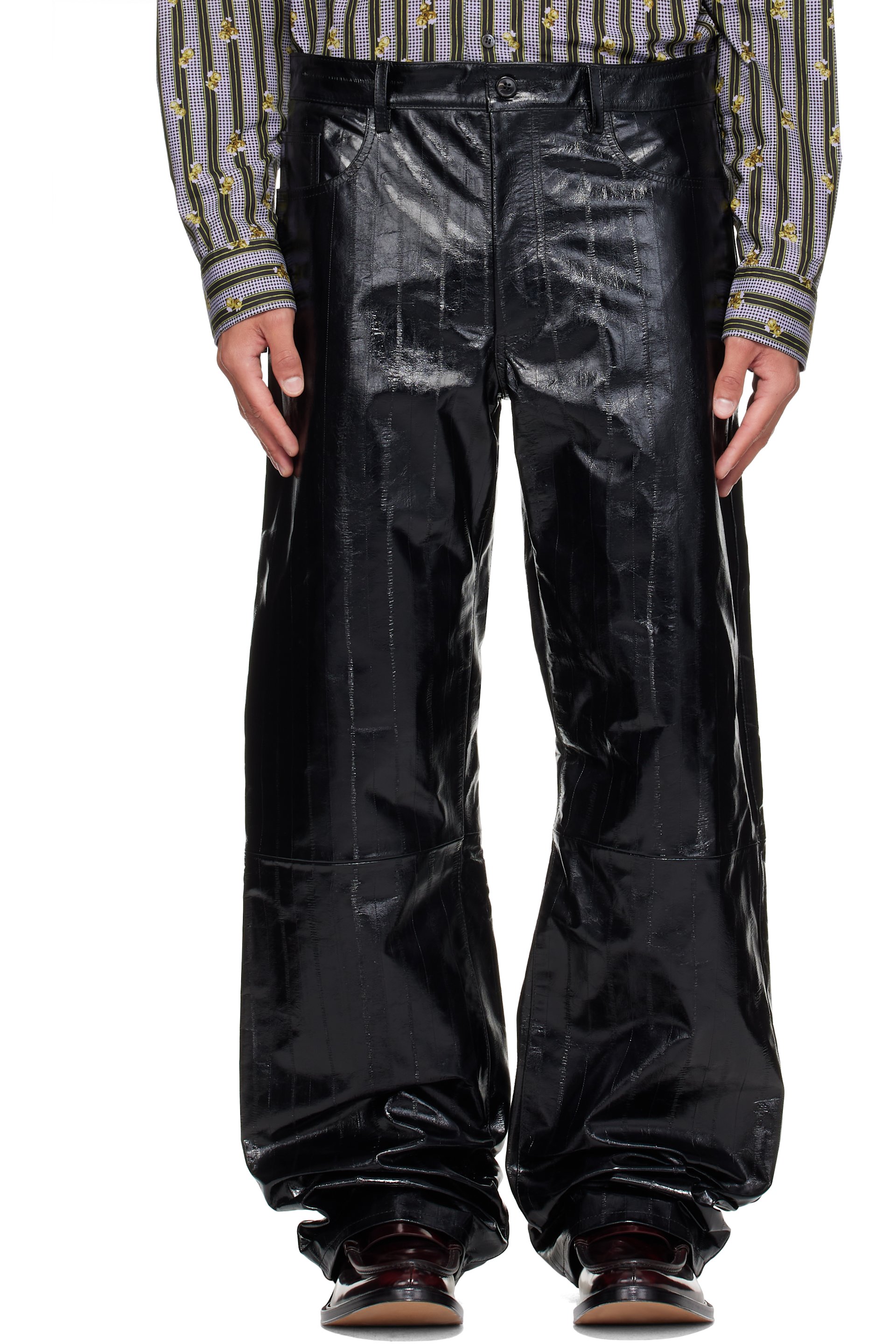 Dries Van Noten - Black Loose Leather Pants