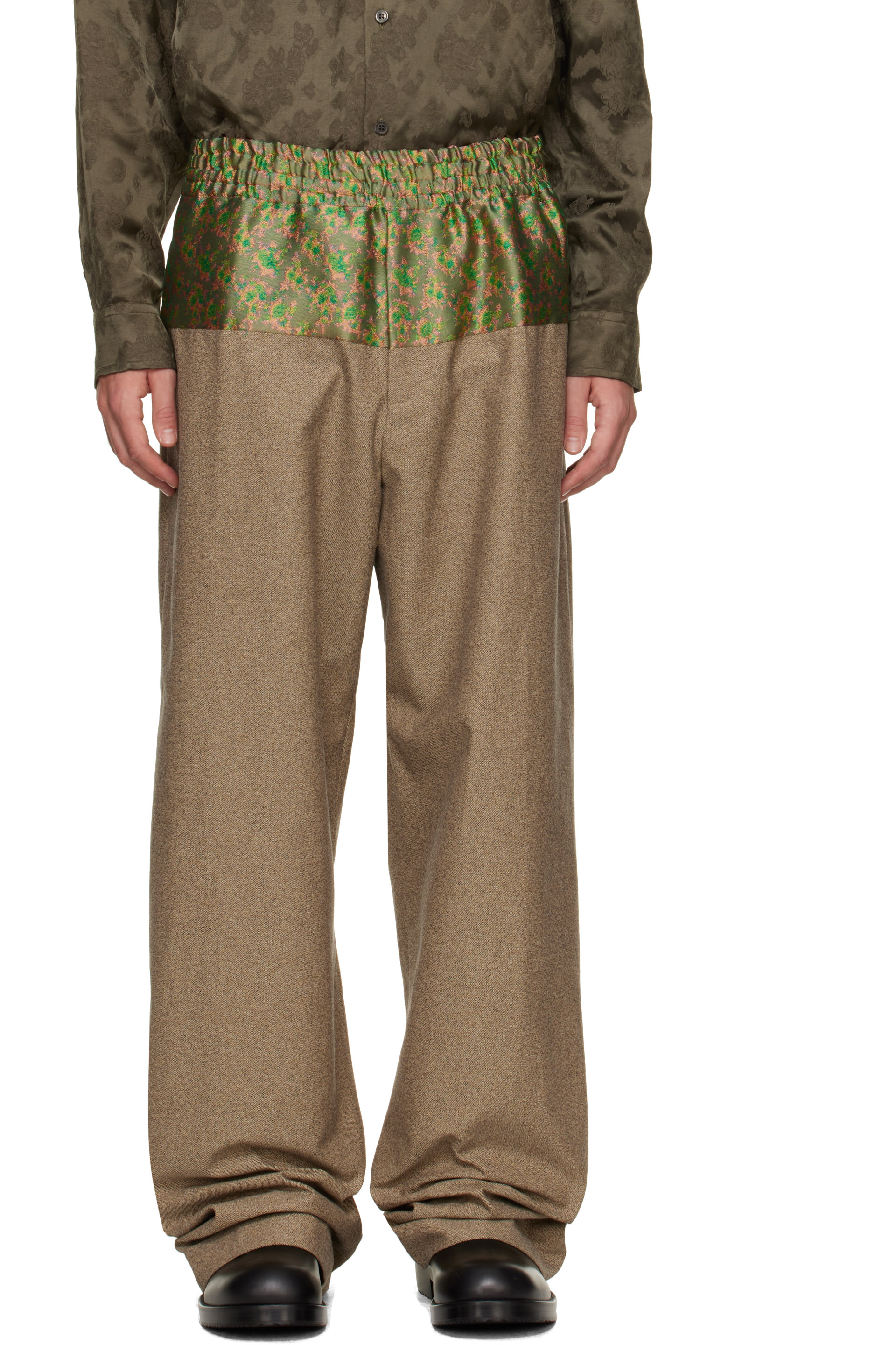 Dries Van Noten - Pantalon beige à taille contrastante
