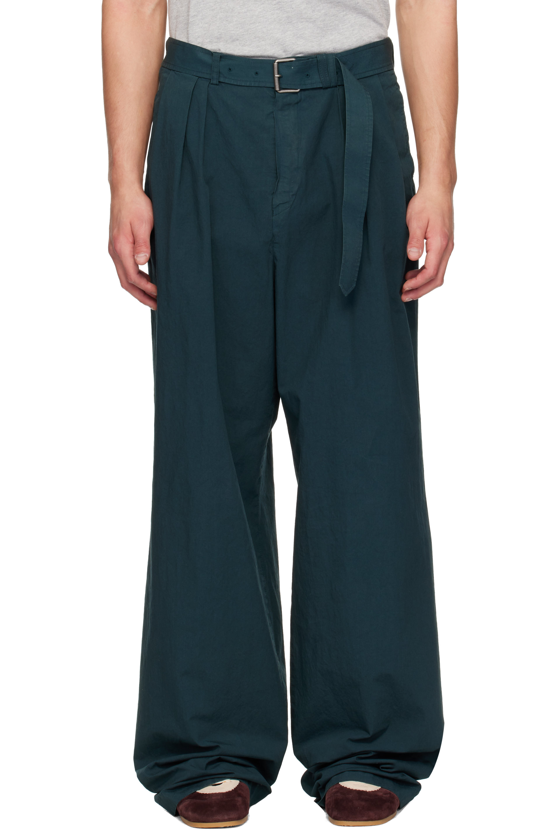 Dries Van Noten - Pantalon vert en popeline