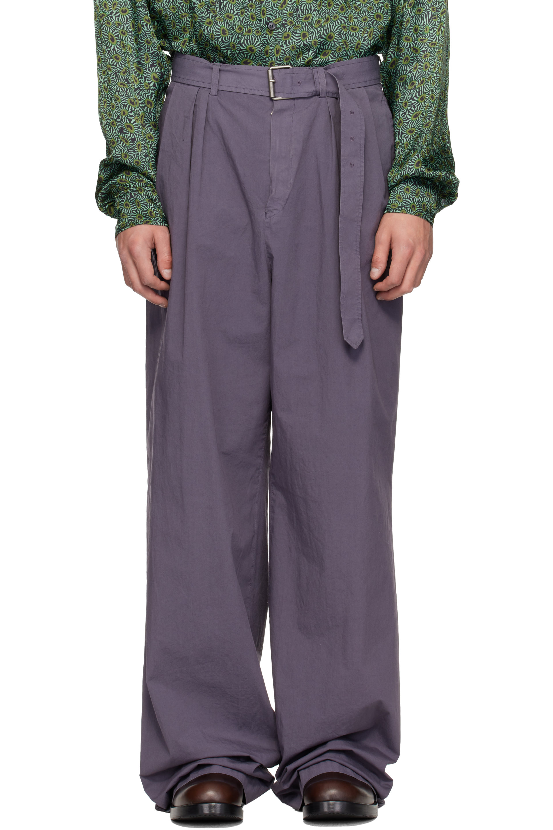 Dries Van Noten - Pantalon mauve en popeline