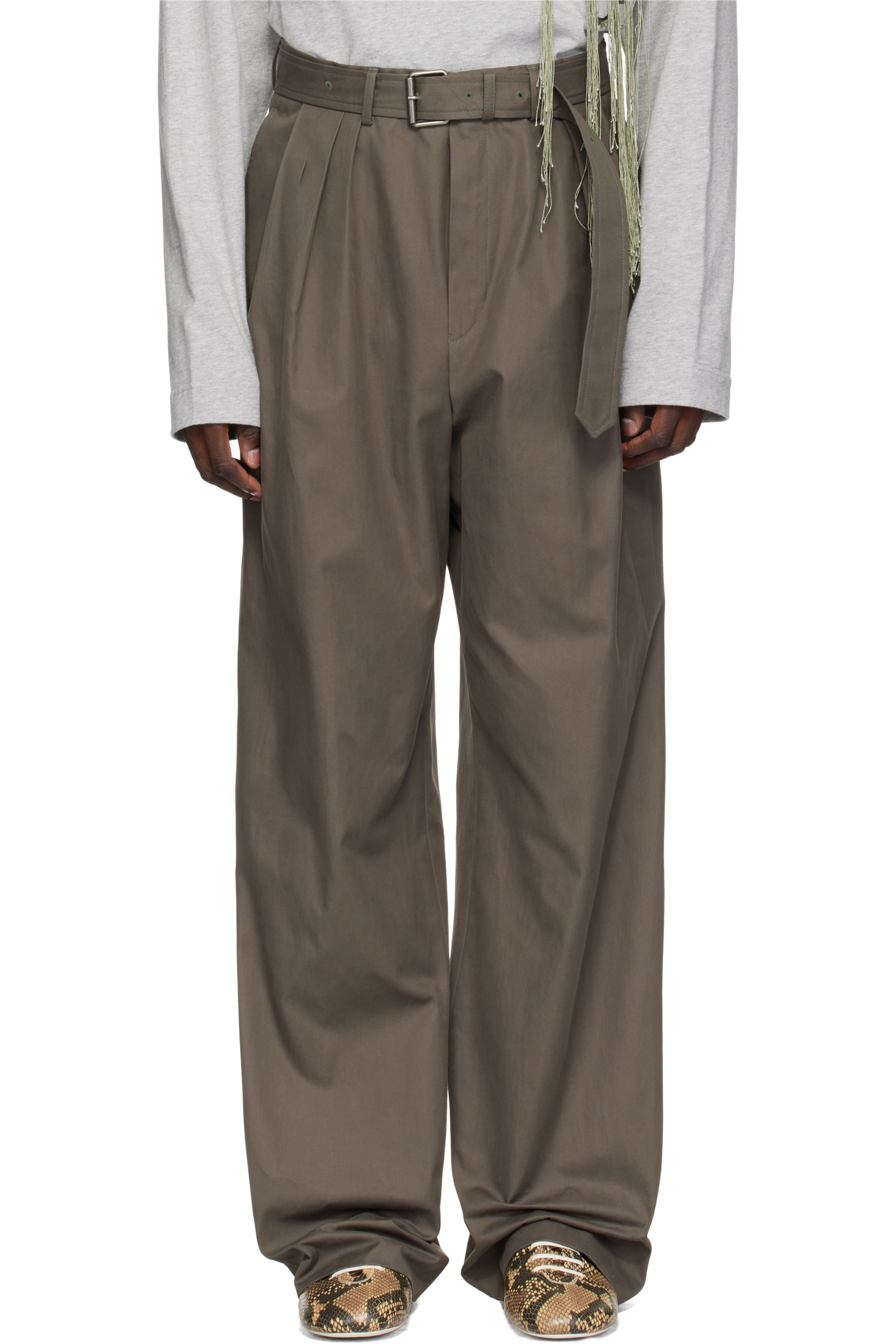 Dries Van Noten - Khaki Belted Cotton Trousers
