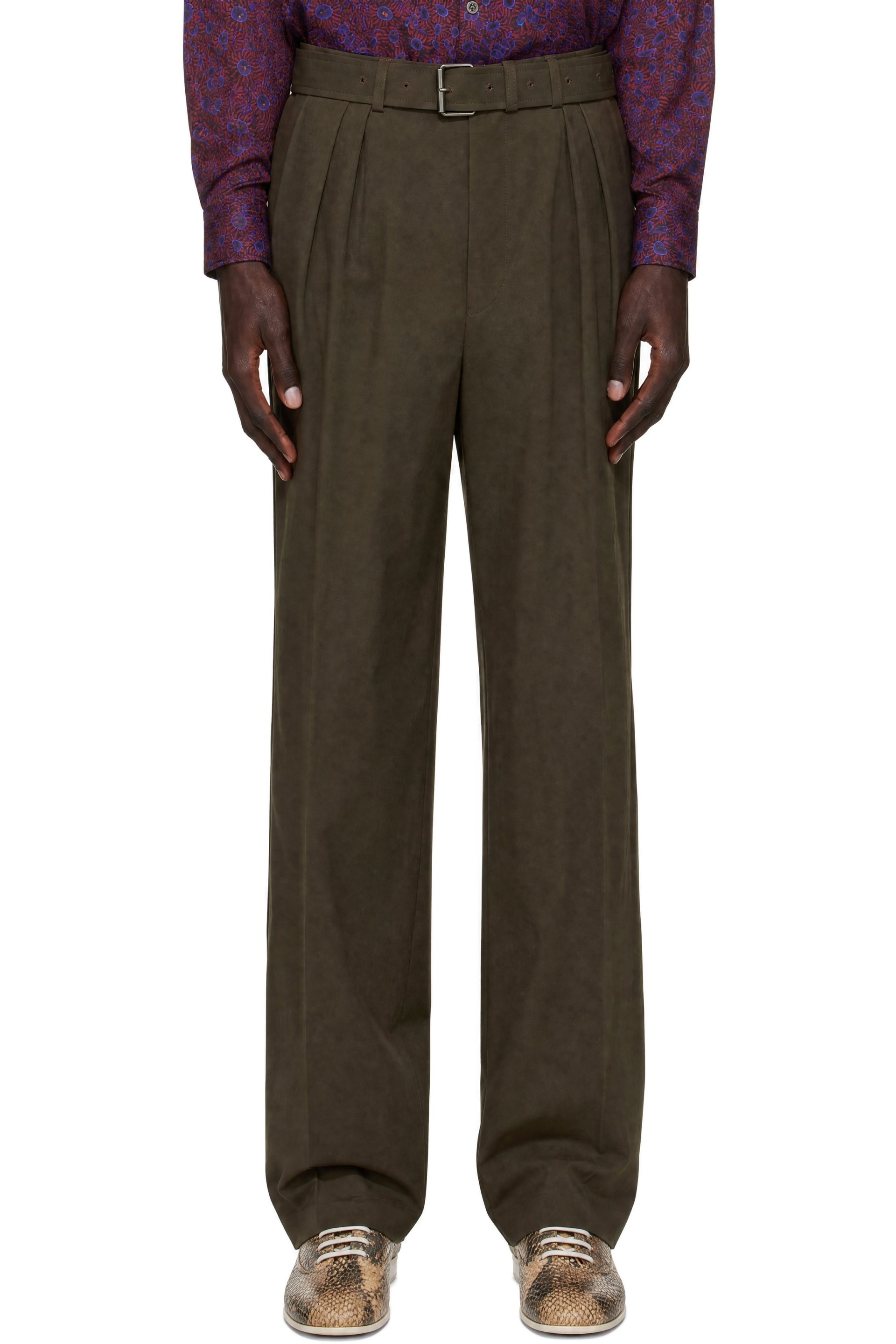 Dries Van Noten - Brown Pleated Belted Trousers