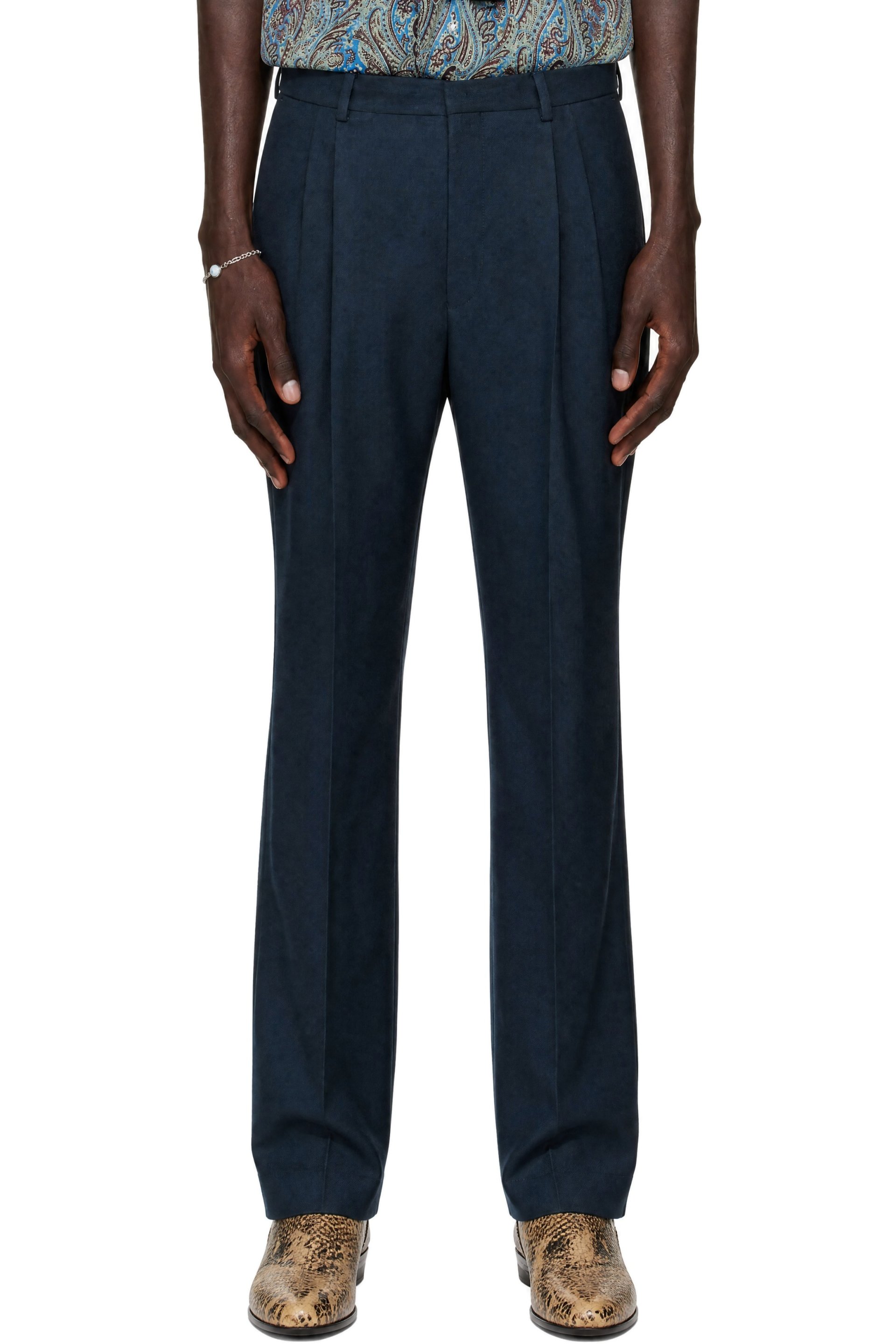Dries Van Noten - Navy Pleated Wool Trousers